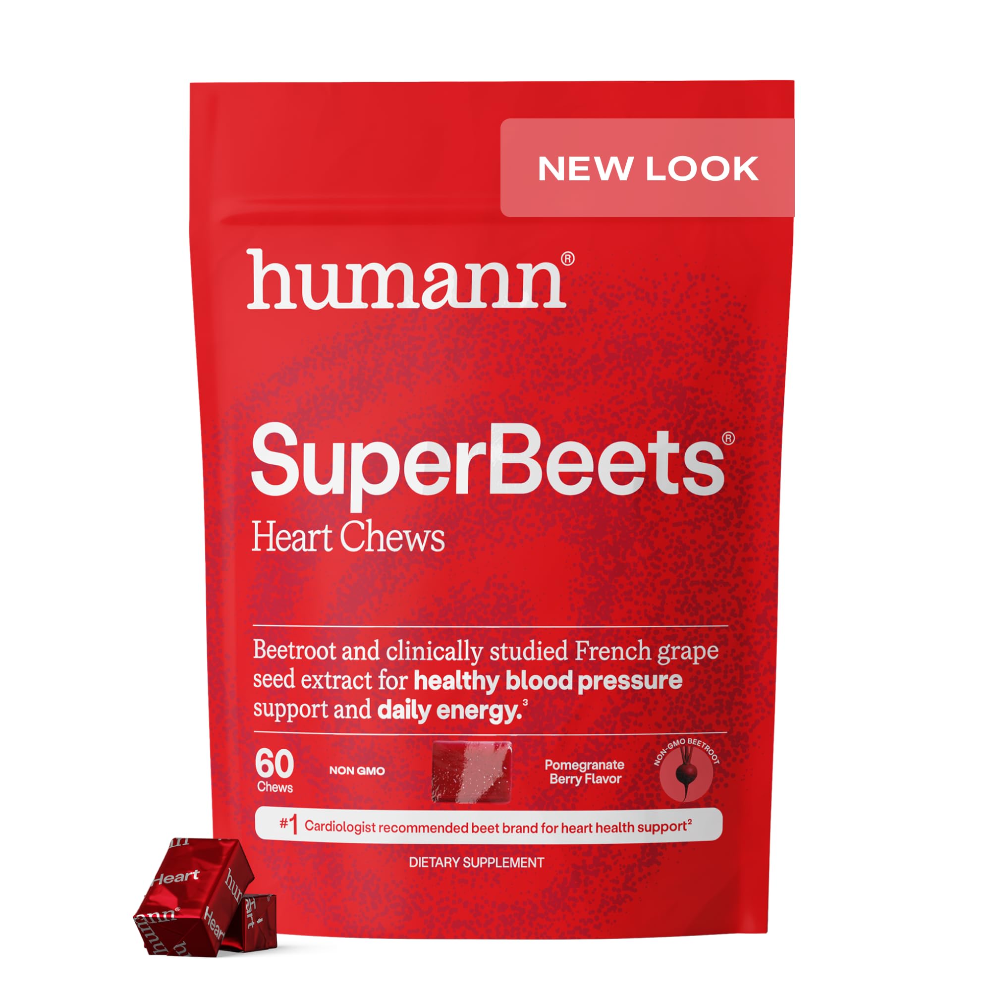 Humann SuperBeets Heart Chews – Nitric Oxide & Blood Pressure Support, Pomegranate Berry Flavor, 60 Count