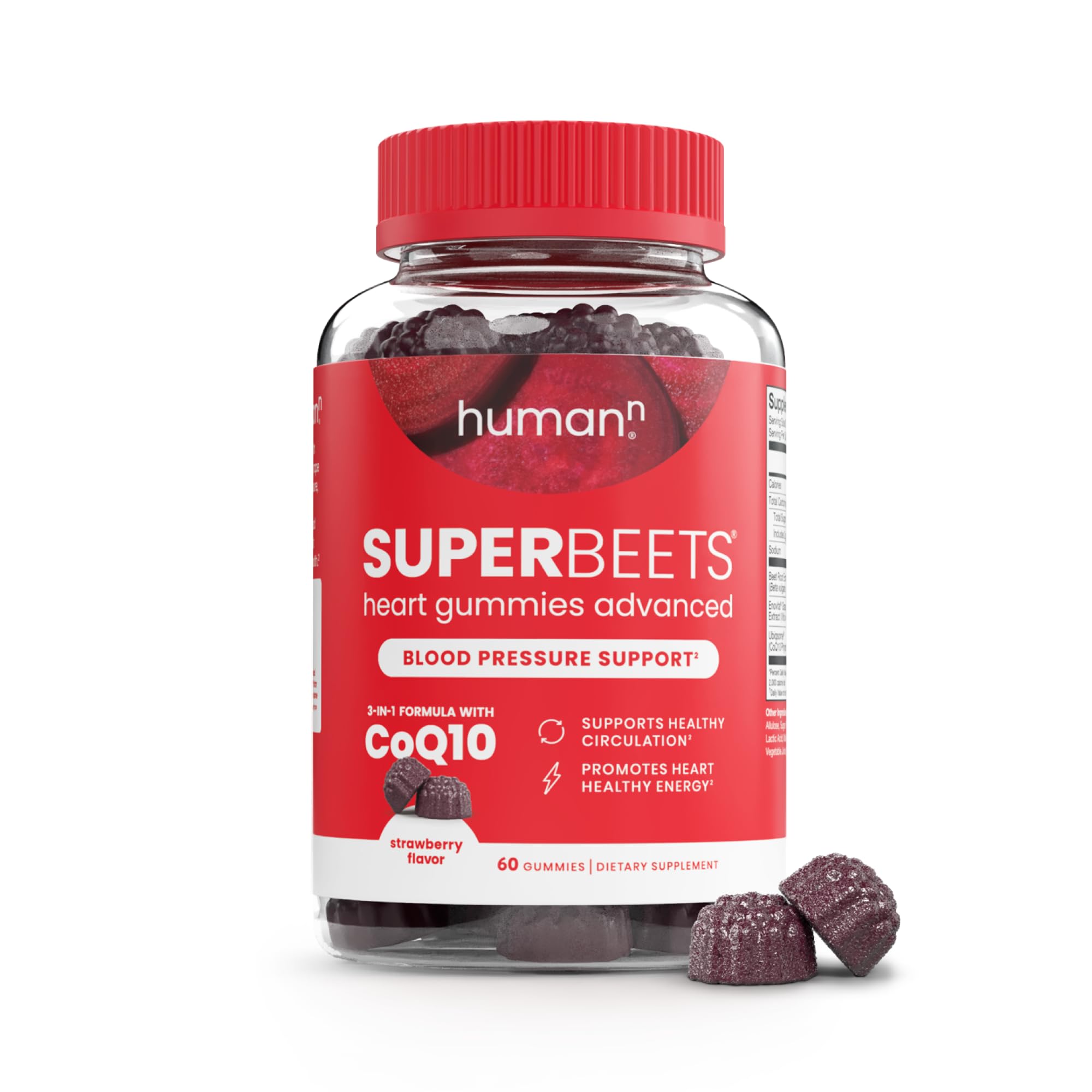 Humann SuperBeets Heart Gummies Advanced - CoQ10 150 mg + Beet Root Powder & Grape Seed Extract, 60 Count