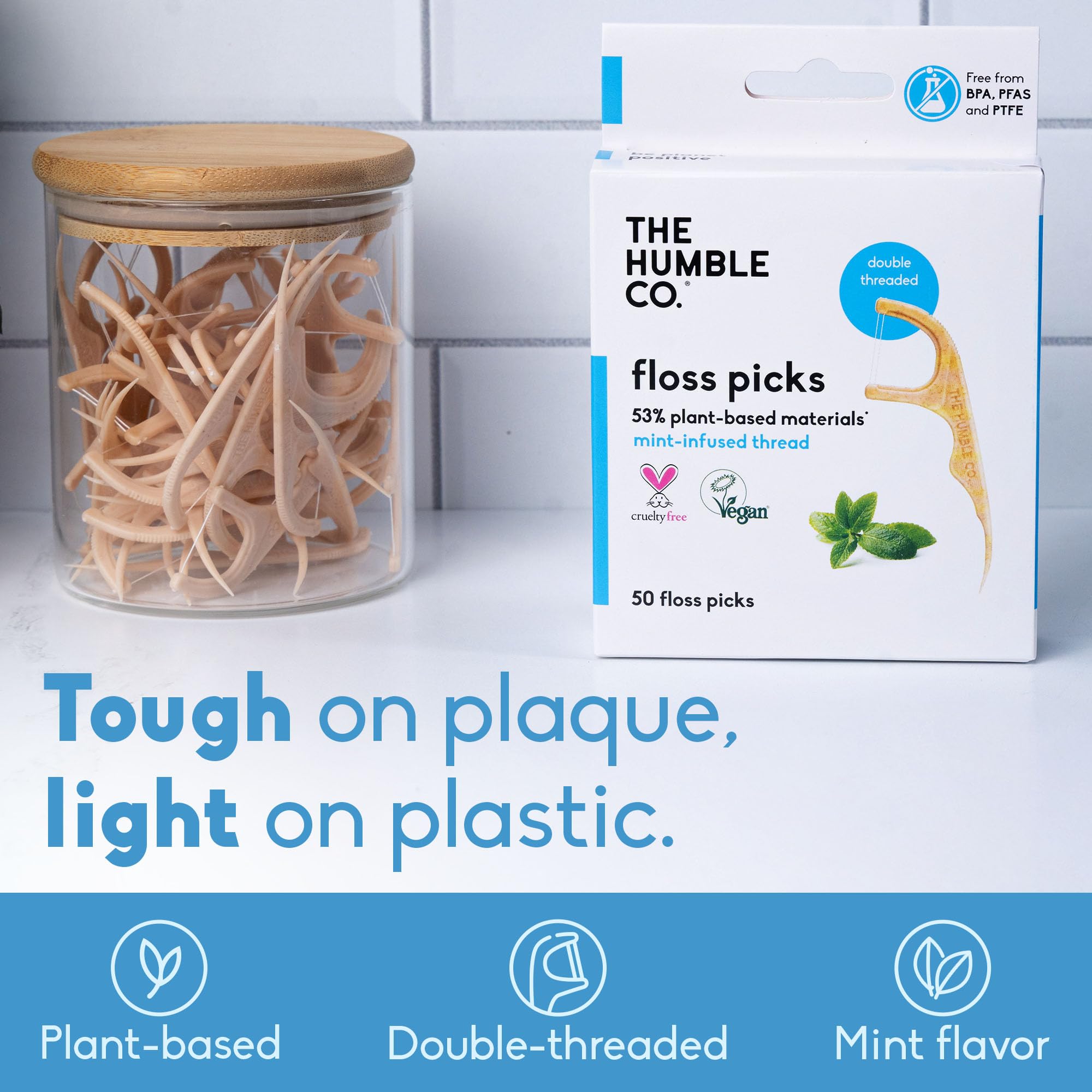 The Humble Co Mint Dental Floss Picks – 200 Count | Double-Thread
