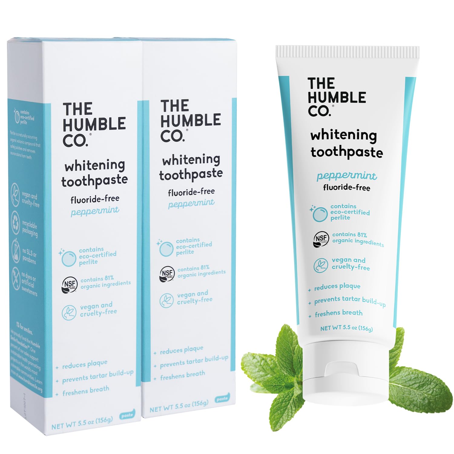 The Humble Co Fluoride-Free Teeth Whitening Toothpaste – Peppermint (2 Pack)