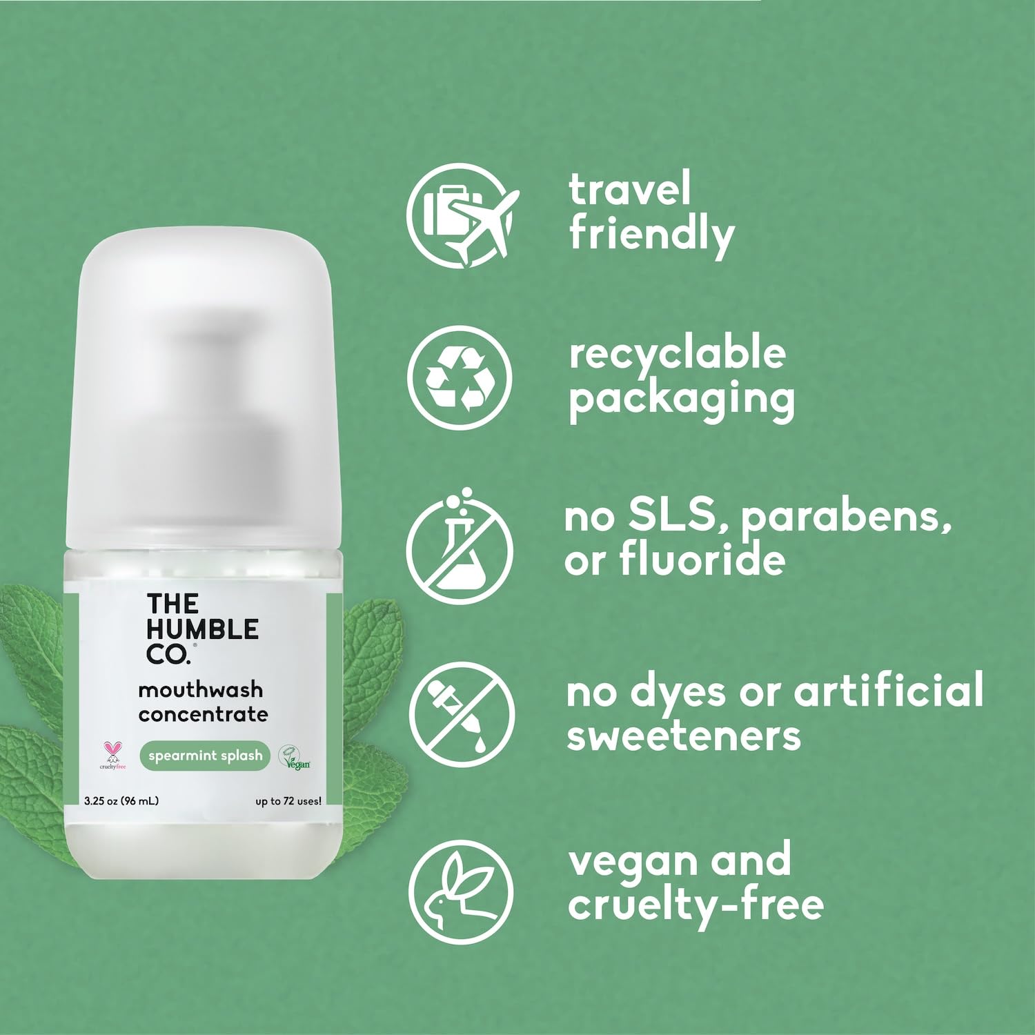 The Humble Co Mouthwash Concentrate – Fluoride Free Spearmint (Travel Size)