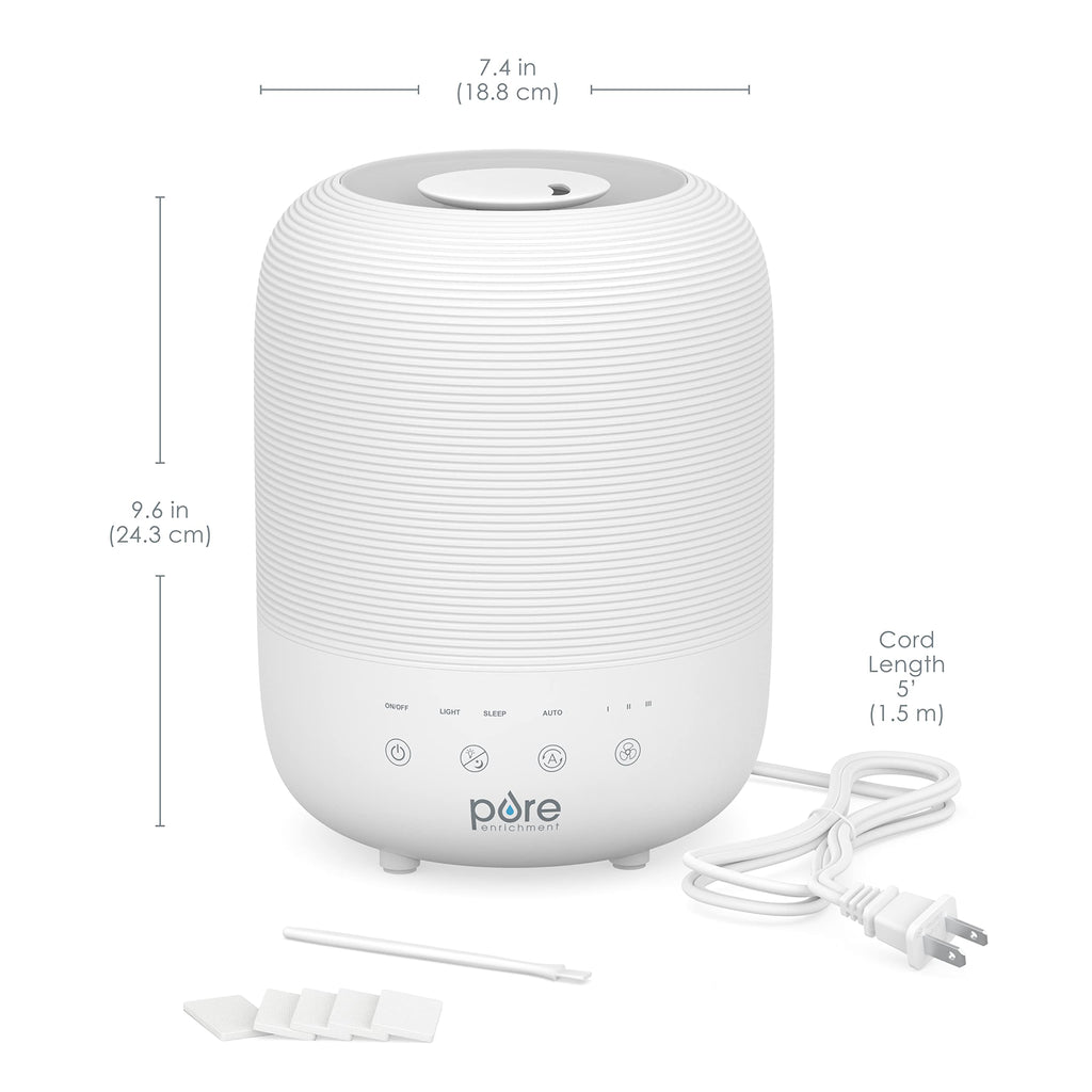 Pure Enrichment HUME Sense Top Fill Humidifier – 3L Tank, Auto Humidity Sensor, Night Light