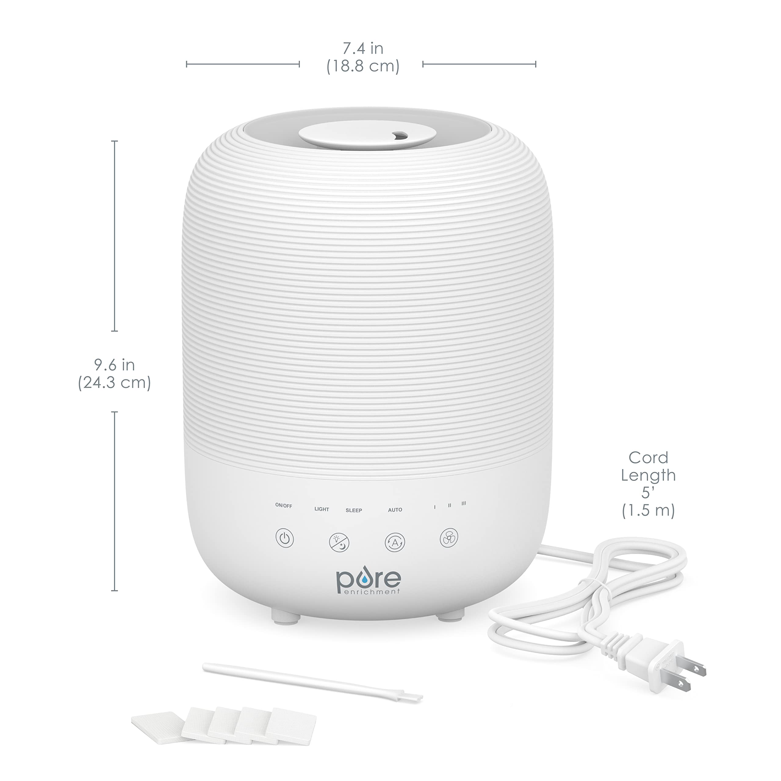 Pure Enrichment HUME Sense Top Fill Humidifier – 3L Tank, Auto Humidity Sensor, Night Light