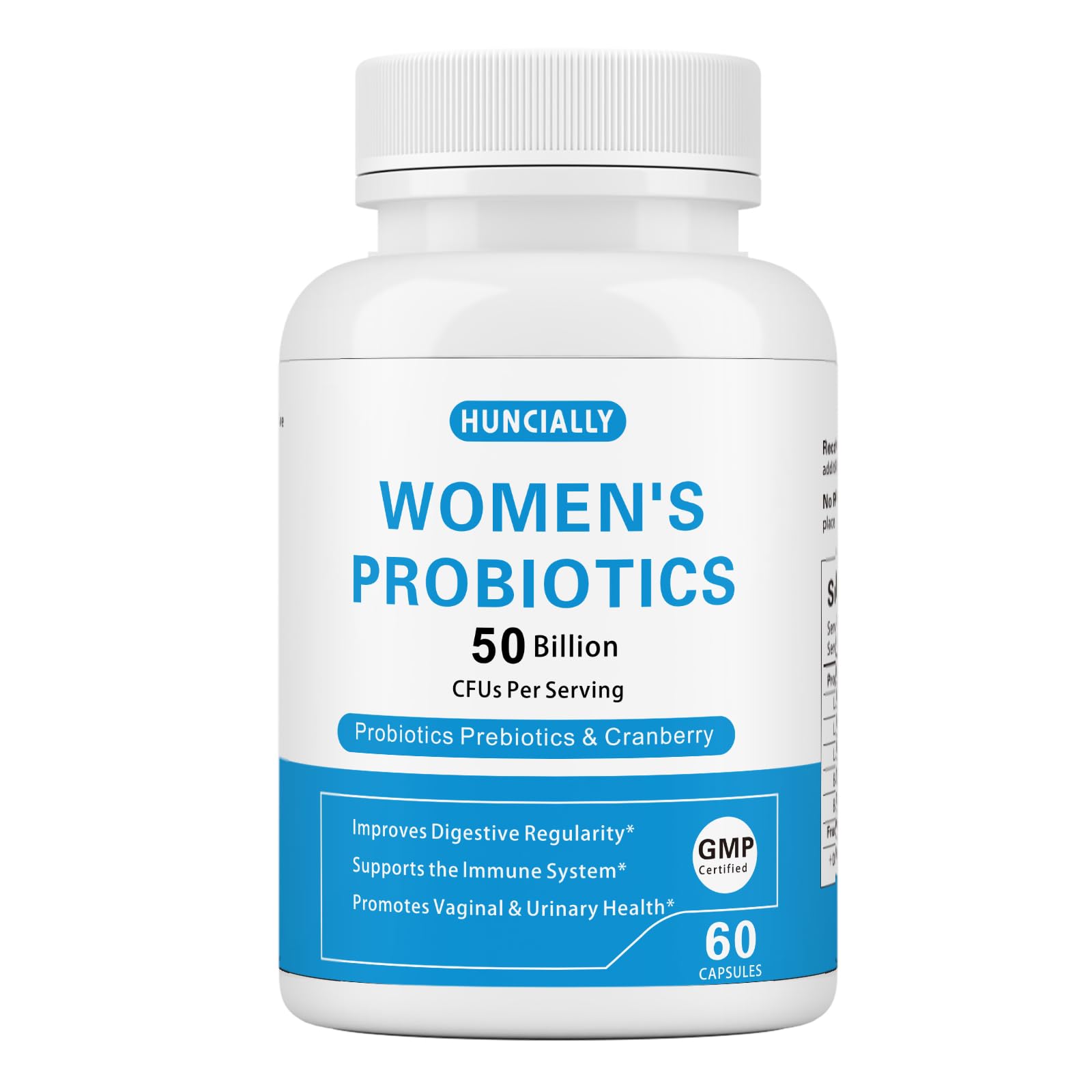 HUNCIALLY Women's Probiotic 50B CFUs | Prebiotics & Cranberry | Digestive, Immune & Vaginal Health (60 Capsules)
