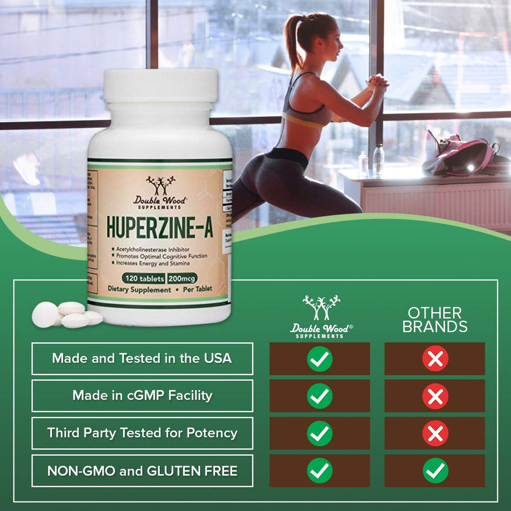 Huperzine A 200mcg (Third-Party Tested) – 120 Tablets | Supports Memory & Focus | Double Wood