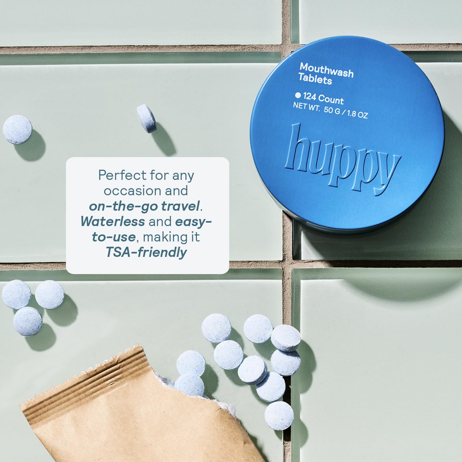 HUPPY Mouthwash Tablets with Nano Hydroxyapatite – Fresh Breath & Remineralization (124ct, Cool Mint)