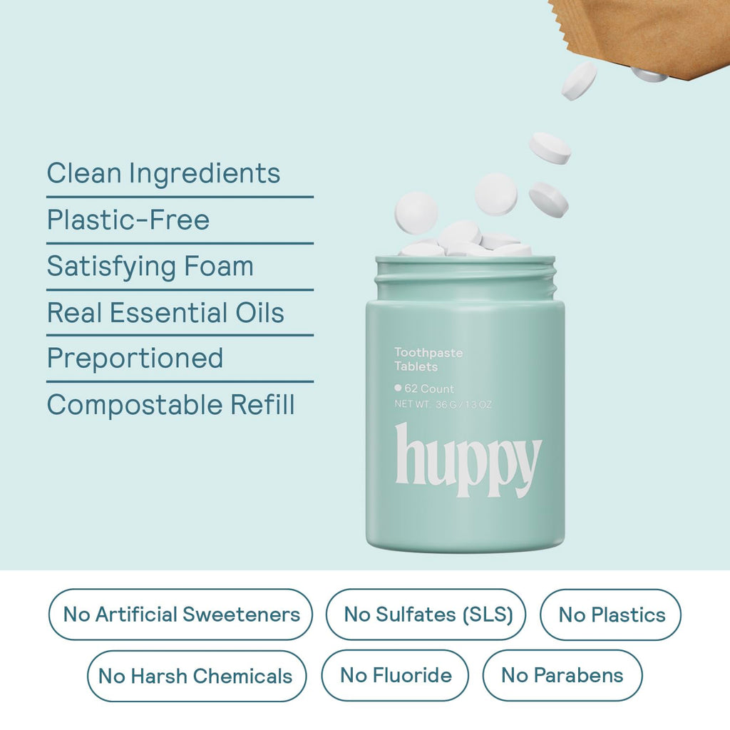 HUPPY Toothpaste Tablets – Nano Hydroxyapatite, Fluoride Free, Travel Tin