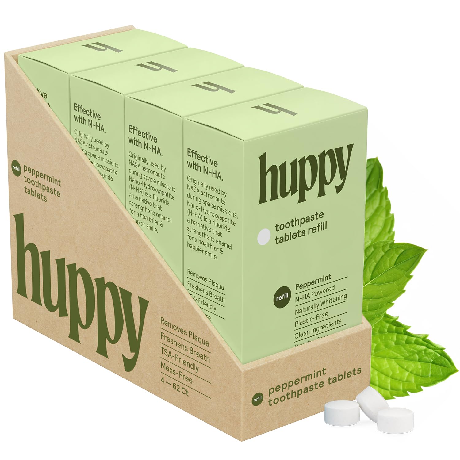 HUPPY Toothpaste Tablets – Nano Hydroxyapatite, Fluoride Free, Travel Tin