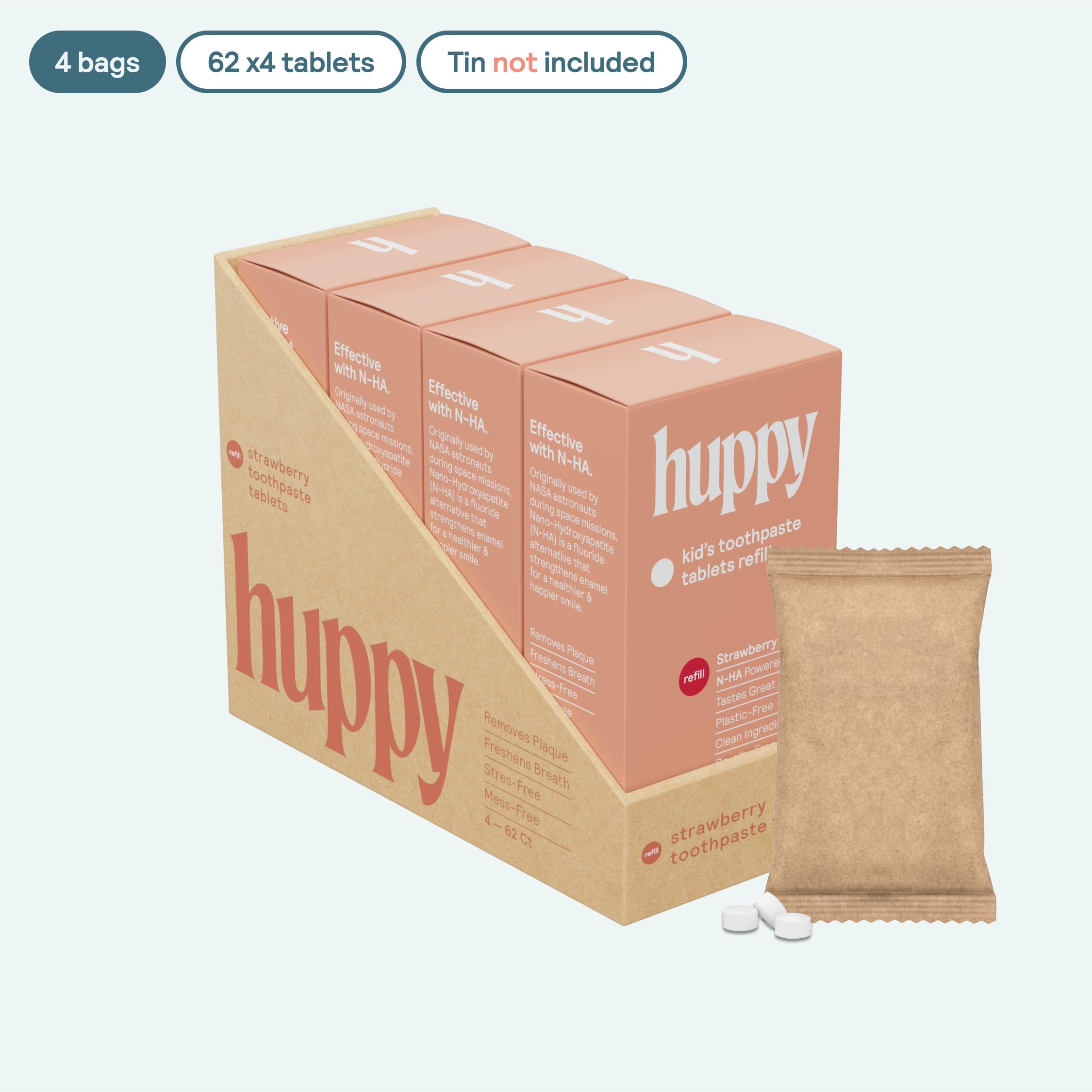 HUPPY Toothpaste Tablets – Nano HA, Strawberry, Fluoride-Free