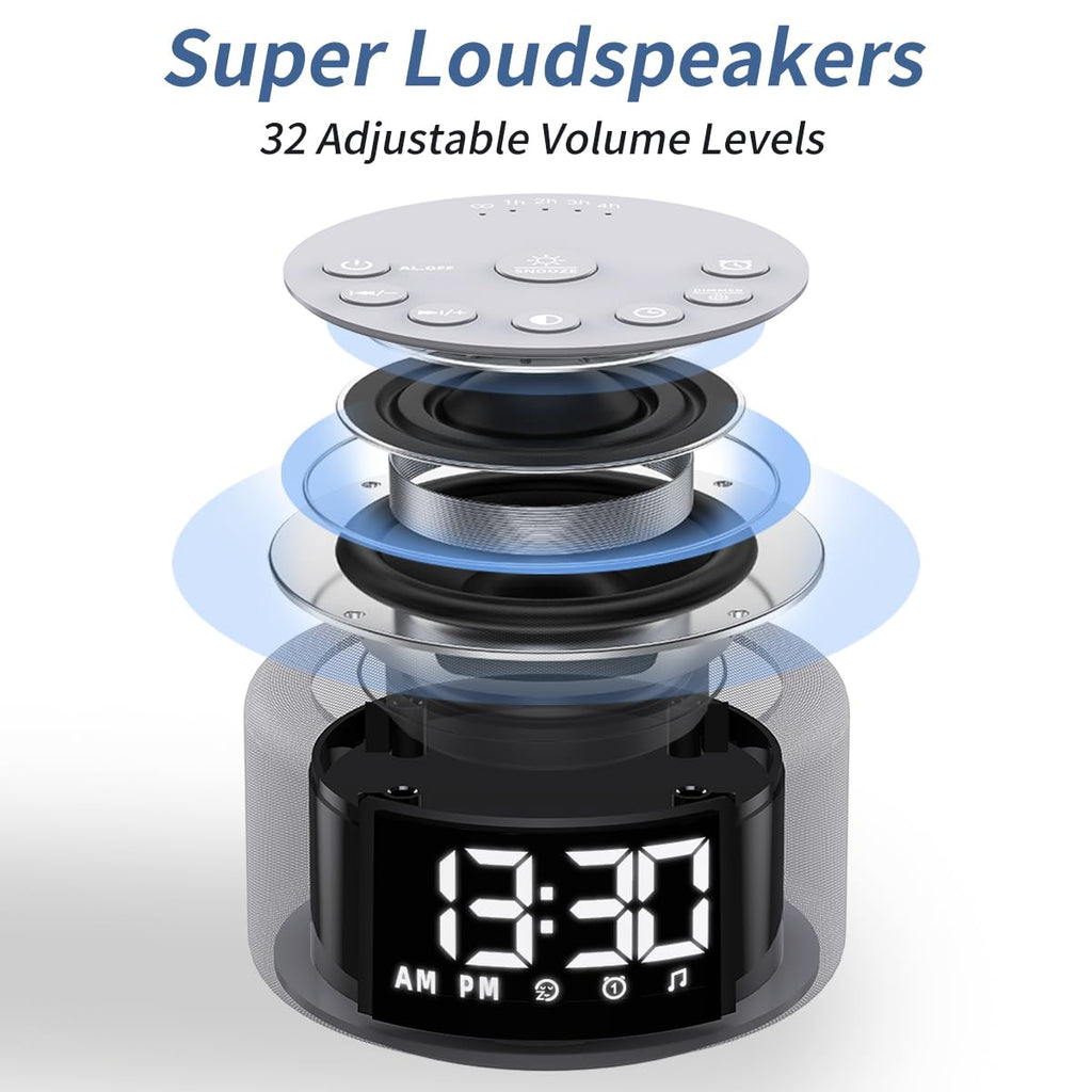 Hushing 3-in-1 Sound Machine Alarm Clock Night Light — 32-Level Volume, 30 Sleeping Sounds, 30 Wake-Up Sounds