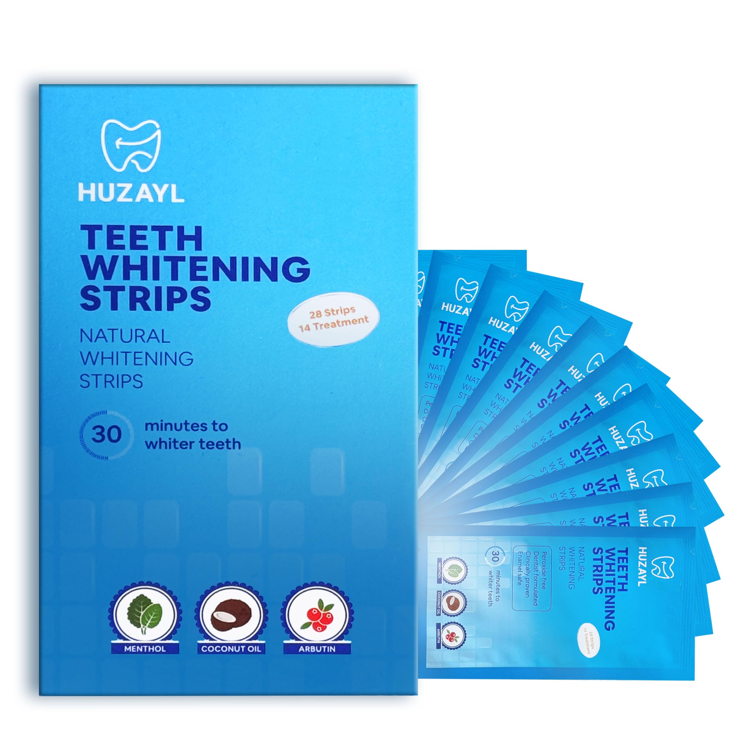 Huzayl Teeth Whitening Strips – 28 Strips, 14 Treatments, Peroxide-Free, Enamel Safe