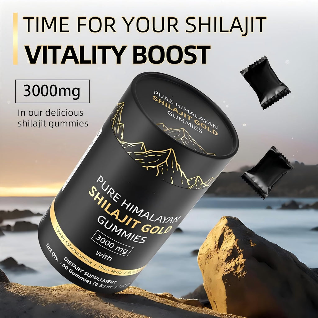 HWAXIGO 3000mg Himalayan Shilajit Gummies Gold – Organic, Non-GMO, 60 Gummies