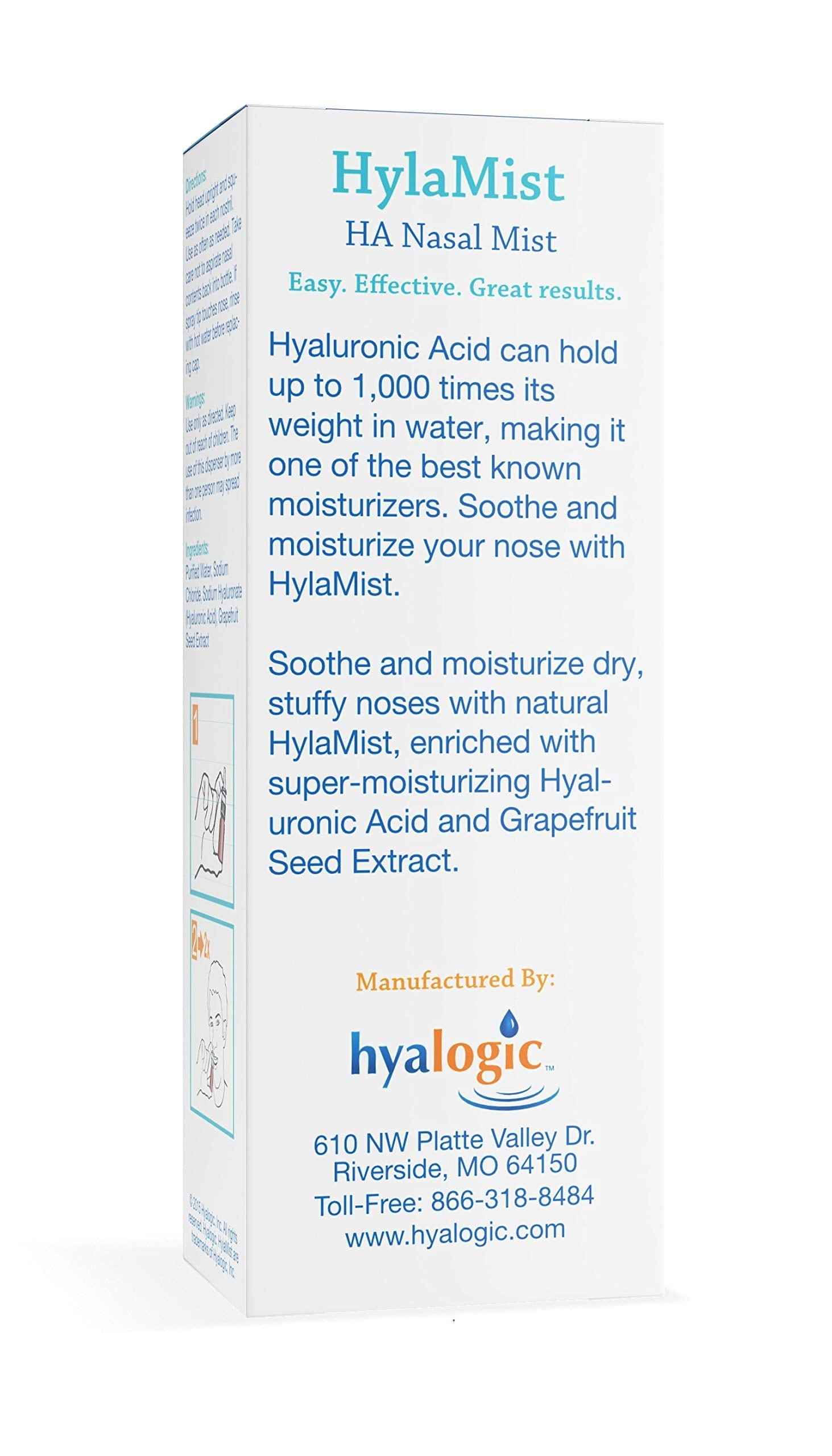 Hyalogic HylaMist Nasal Spray | Hyaluronic Acid Nasal Moisturizer for Dry Nose (2 oz)