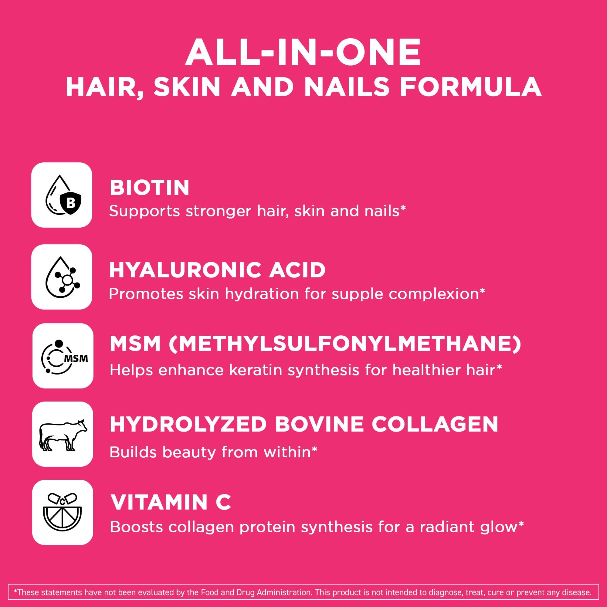 Vital Vitamins Biotin Complex Pills – Hyaluronic Acid, MSM, Collagen & Vitamin C | Hair, Skin & Nails Supplement (60 Capsules)