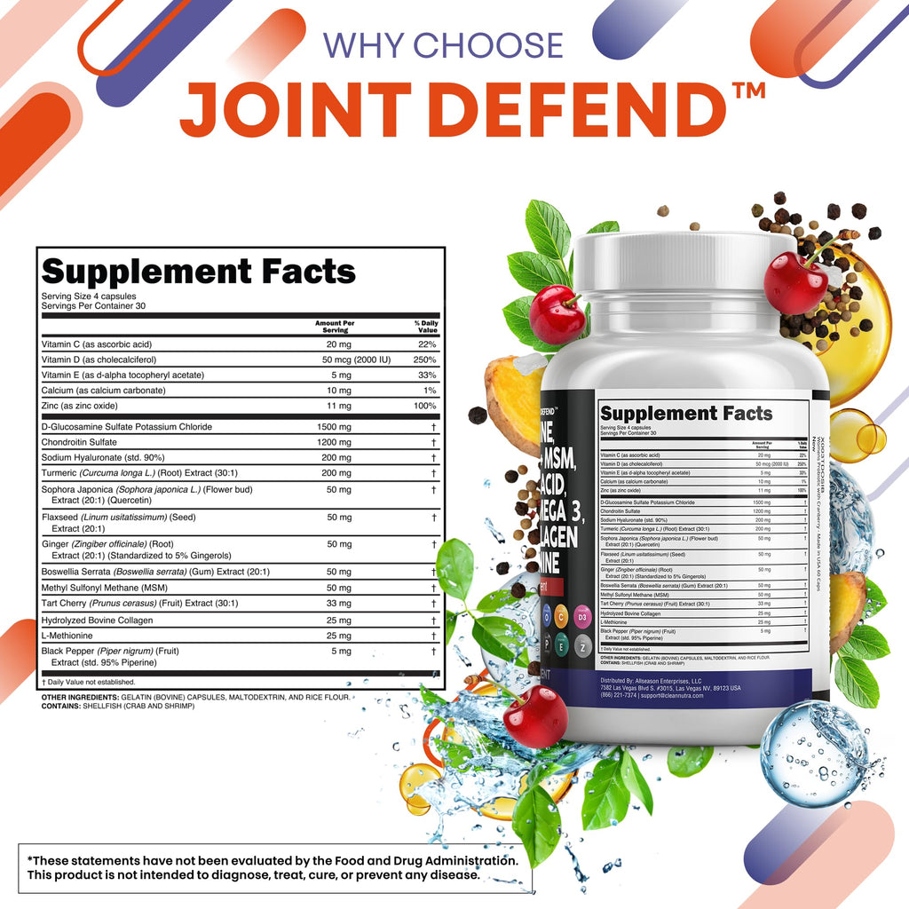 Joint Defend: Glucosamine Chondroitin MSM 1500mg + Turmeric Curcumin – Joint Health Supplement (120 Count)