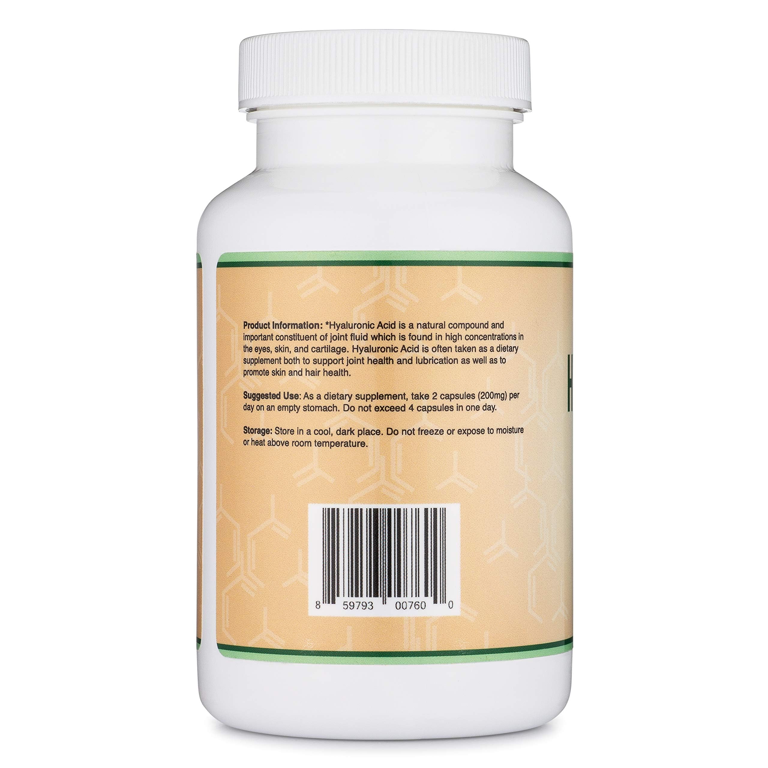 Hyaluronic Acid Supplements - 180 Capsules (200mg/Serving) | Gluten Free | Double Wood
