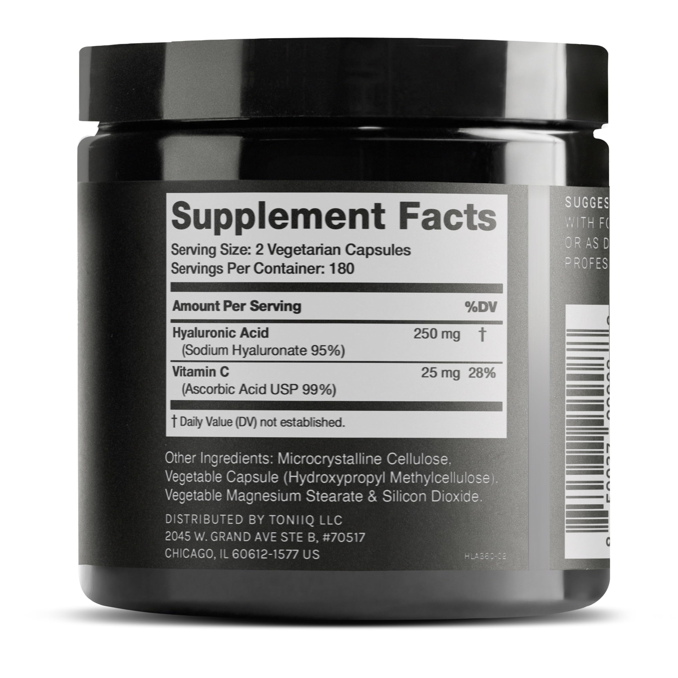 Hyaluronic Acid Supplements – Lab Tested 95% Ultra High Purity – Fermented and Bioavailable with Vitamin C – Third Party Lab Tested – 360 Capsules