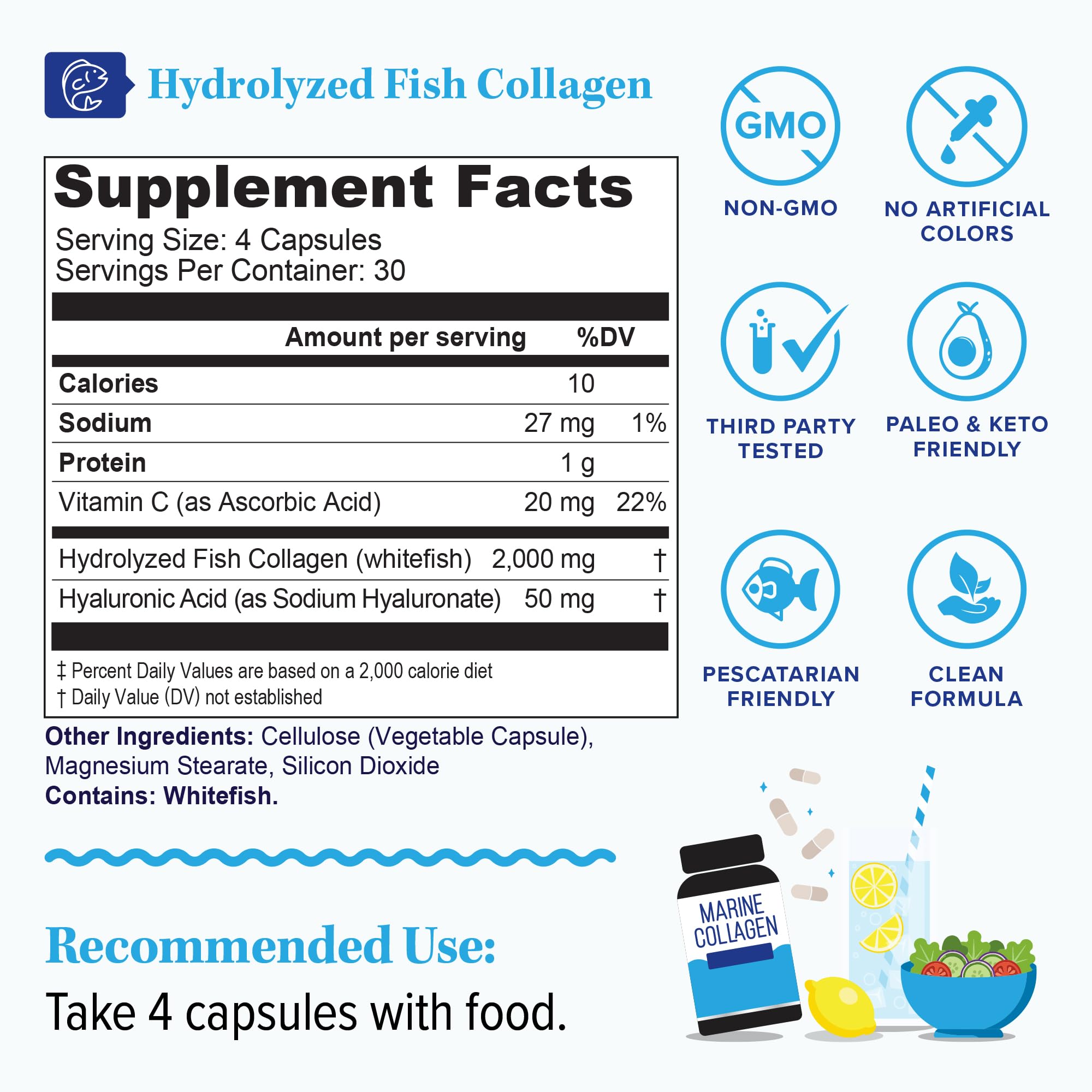 Marine Collagen Capsules with Hyaluronic Acid & Vitamin C | 2,000mg per Serving