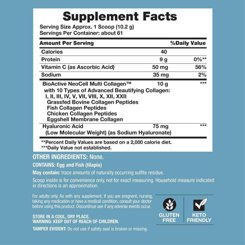 NeoCell Multi Collagen Bio-Peptides Powder | 22oz | Hyaluronic Acid & Vitamin C | 10 Collagen Types | Superior Absorption