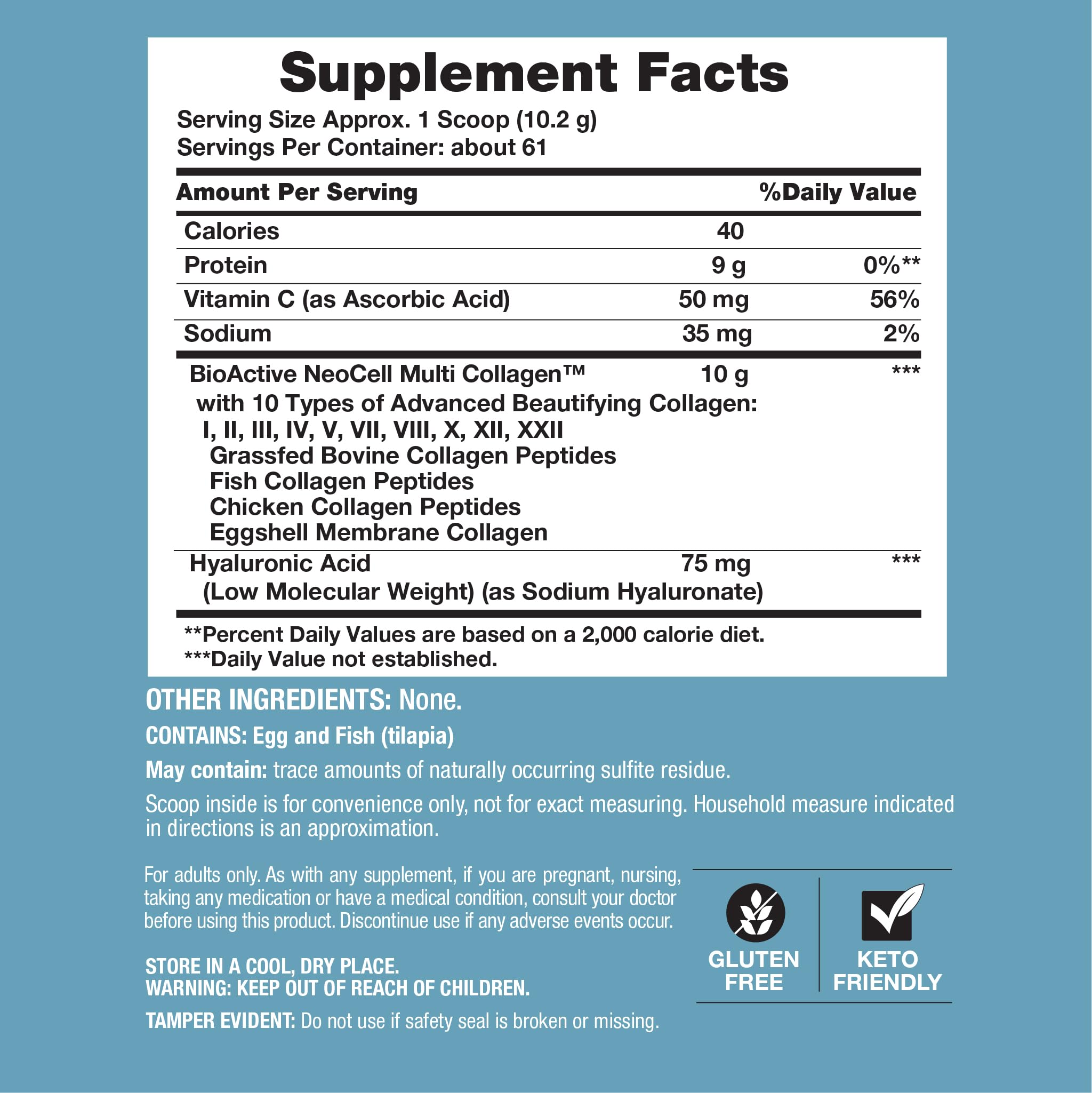 NeoCell Multi Collagen Bio-Peptides Powder | 22oz | Hyaluronic Acid & Vitamin C | 10 Collagen Types | Superior Absorption
