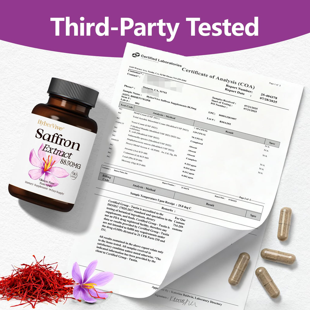 HyberVive Saffron Supplements 88.5MG | 90 Vegan Capsules | Mood Energy Focus Support | Made in USA