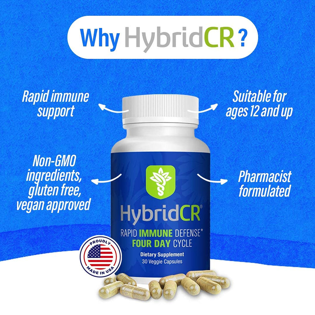 HybridCR Rapid Immunity Supplement | Zinc, Echinacea, Andrographis, Ginseng, Selenium, Gluten-Free & Non-GMO | 5-in-1 Immune Support Supplement | Pharmacist Formulated 1 Month Supply (30 Veggie Caps)