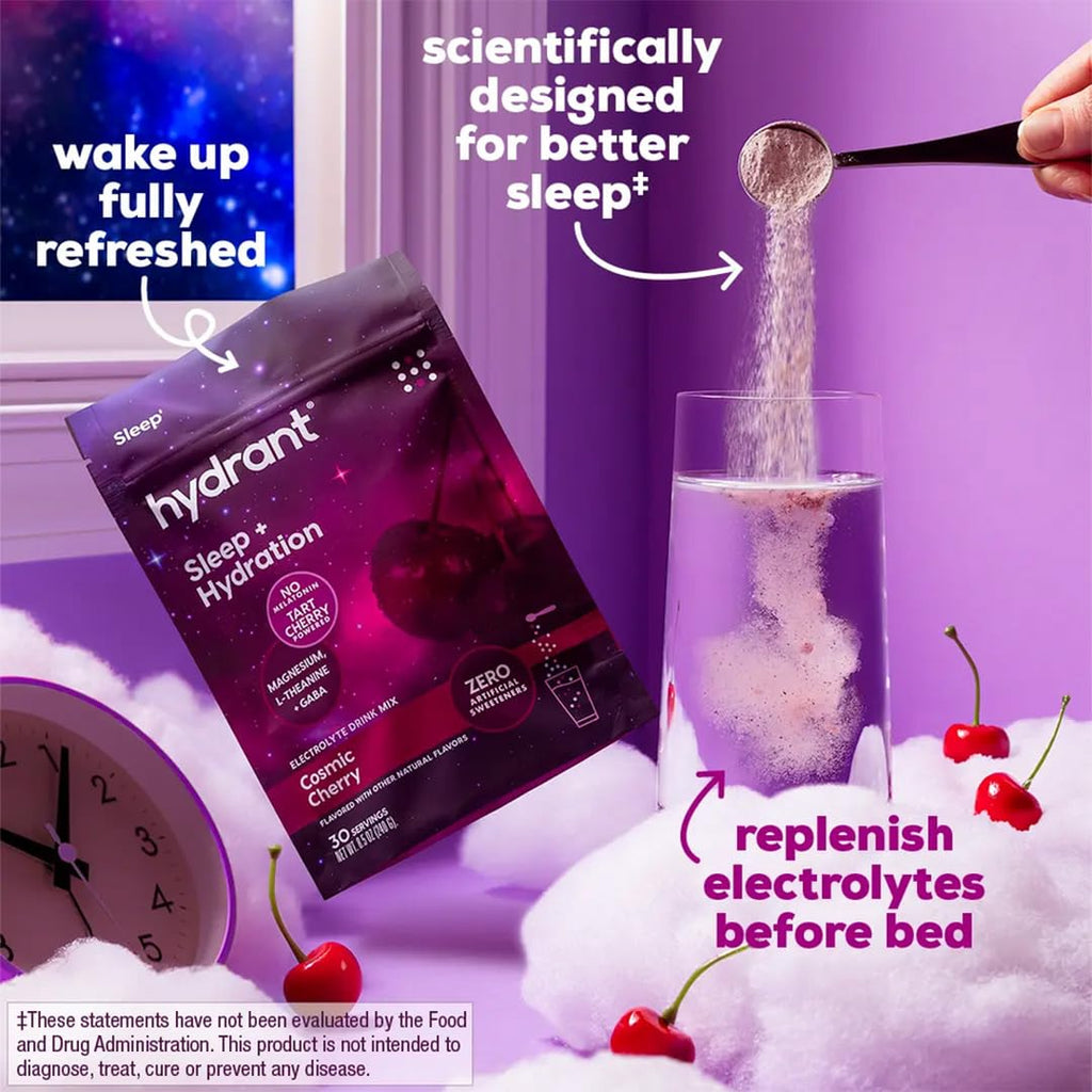 Hydrant Melatonin Free Sleep Aid Powder – Tart Cherry, Magnesium, L-Theanine & GABA | Cosmic Cherry, 30 Pack