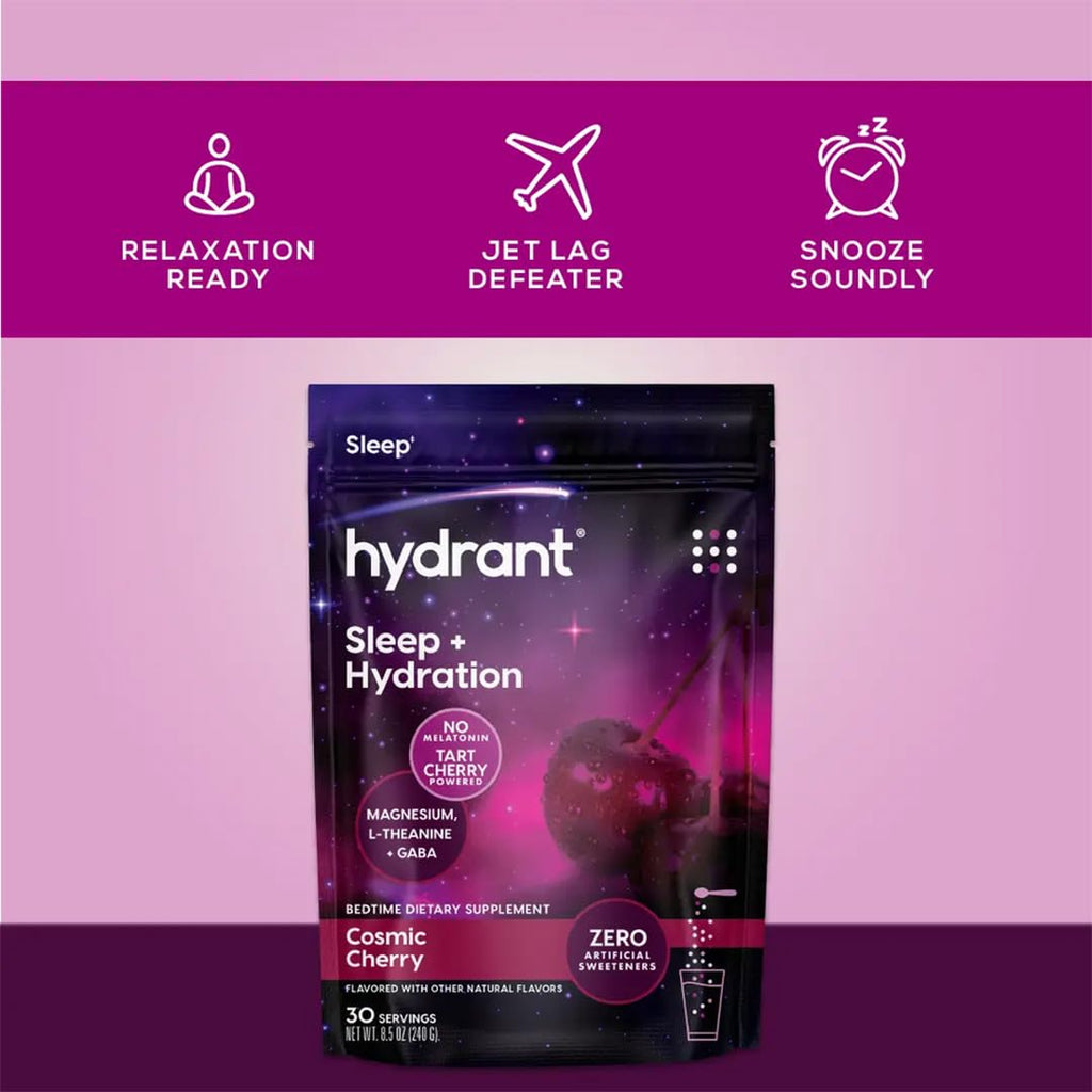 Hydrant Melatonin Free Sleep Aid Powder – Tart Cherry, Magnesium, L-Theanine & GABA | Cosmic Cherry, 30 Pack