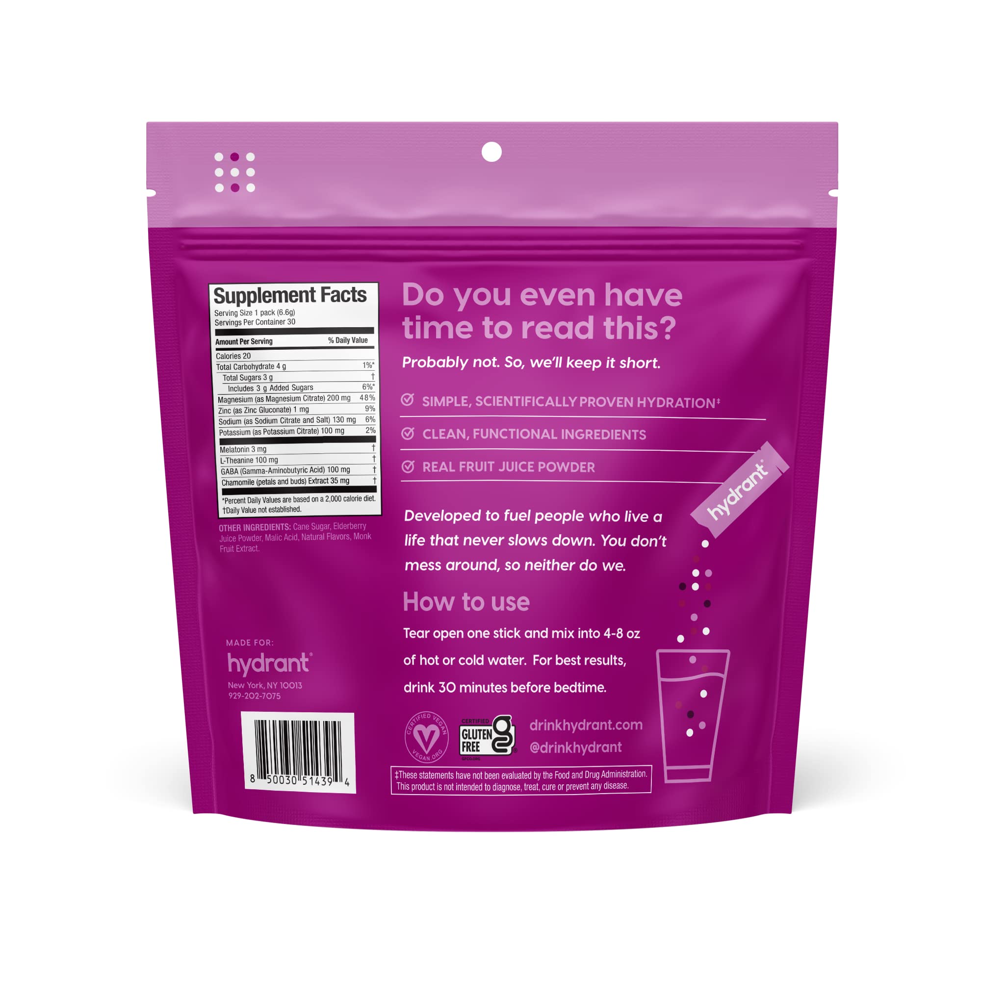 Hydrant Sleep Electrolyte Powder – Elderberry, 30 Sleep Packets