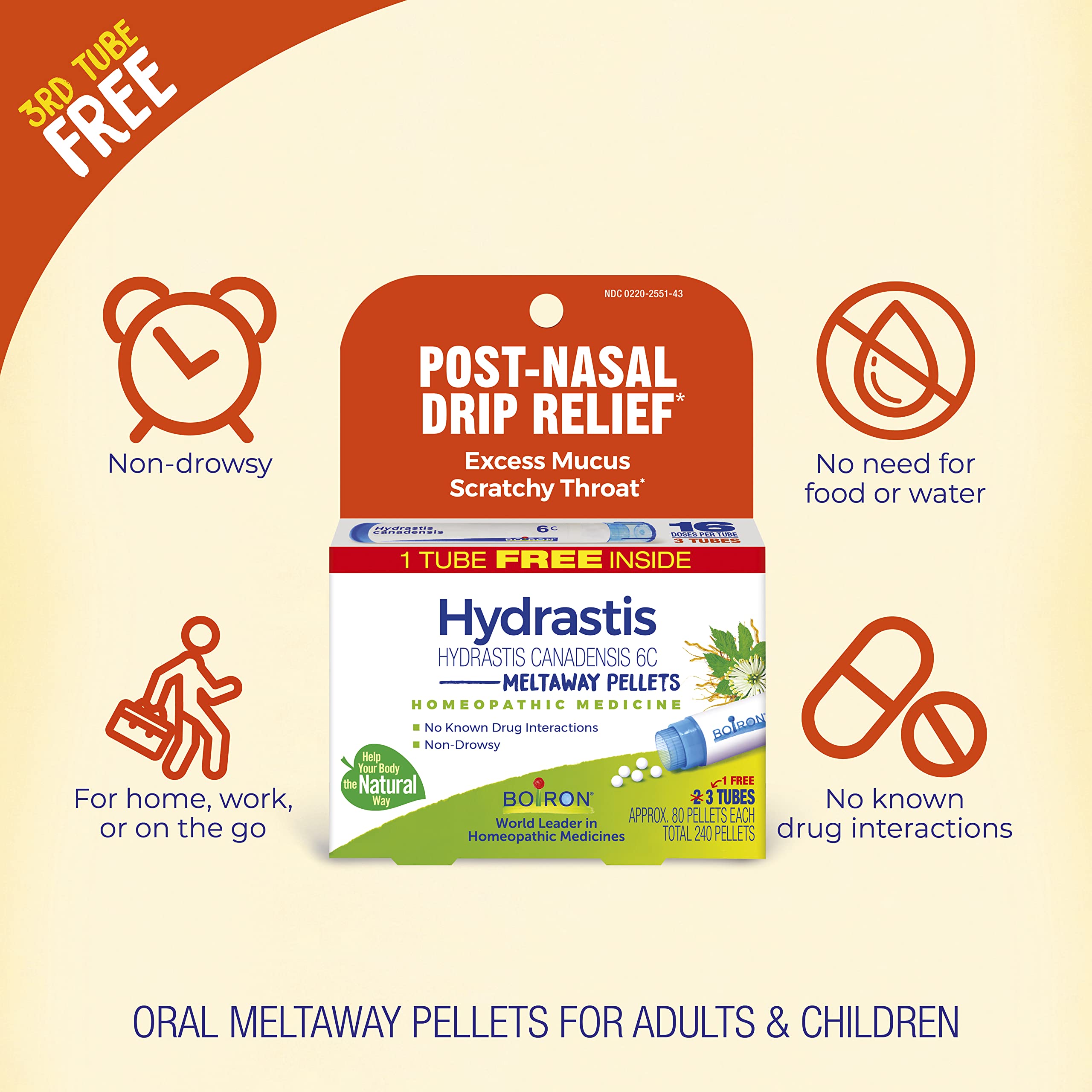 Boiron Hydrastis Canadensis 6C Homeopathic Medicine – Post-Nasal Drip Relief (240 Pellets)