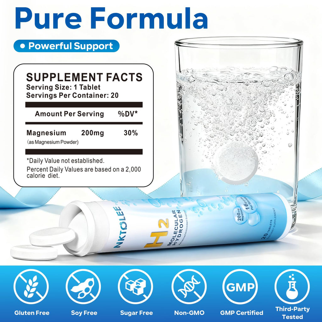 Hydrogen Water Tablets 16 PPM | 200mg Magnesium | Fast-Dissolving Drinking Water Tablets (60 Count)