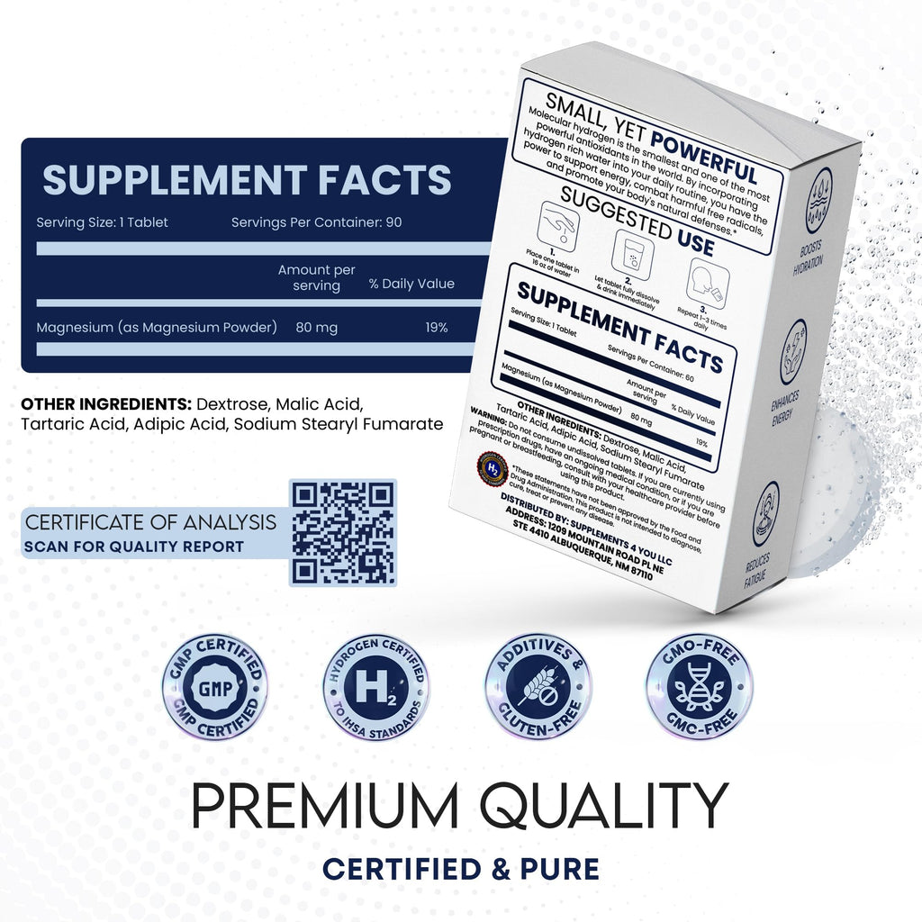 60 Count Hydrogen Water Tablets | 12 PPM Molecular Hydrogen, Antioxidant Support, Lab Tested, Unflavored
