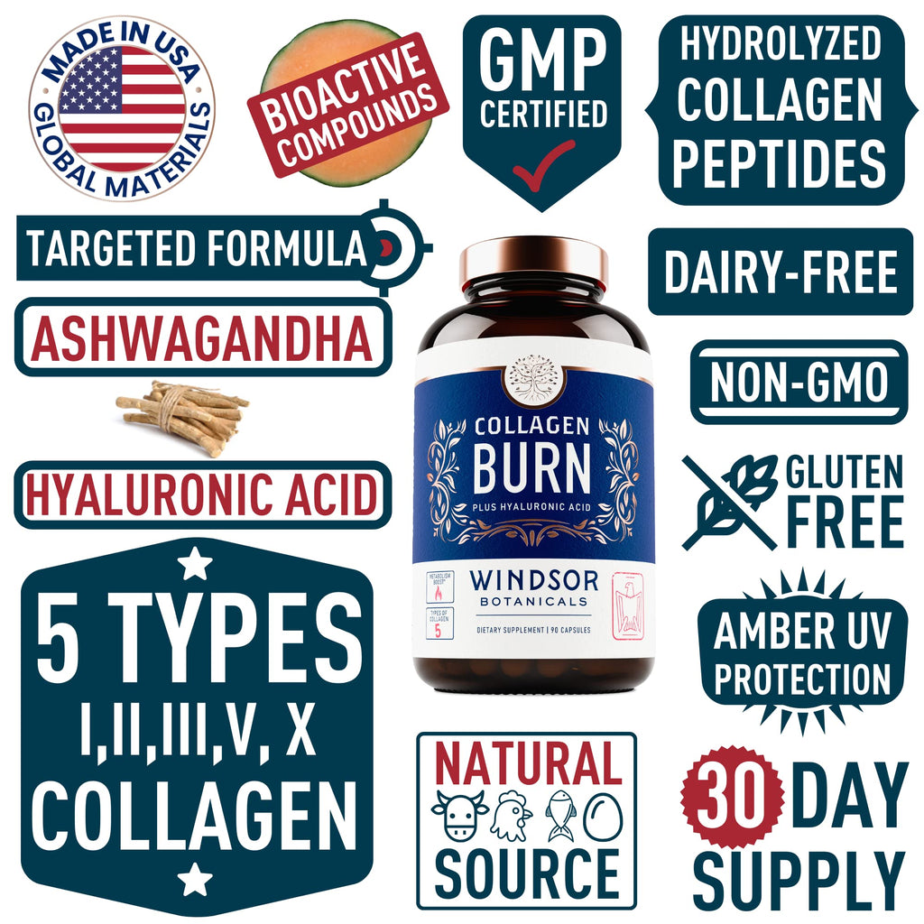 Thermogenic Multi Collagen Burn Capsules – Hydrolyzed Collagen Types I–X, Hyaluronic Acid | 90 Pills