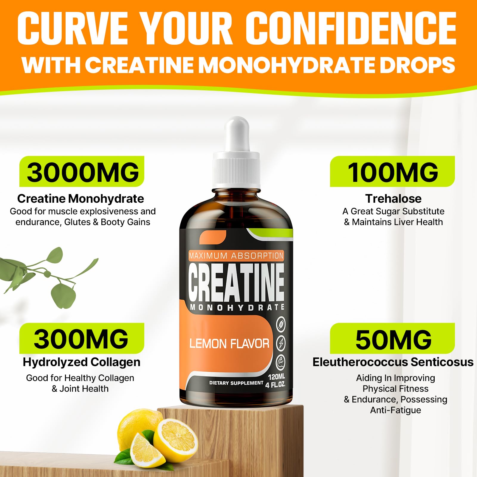 Creatine Monohydrate Liquid HCl – 120 ml Lemon for Women & Men