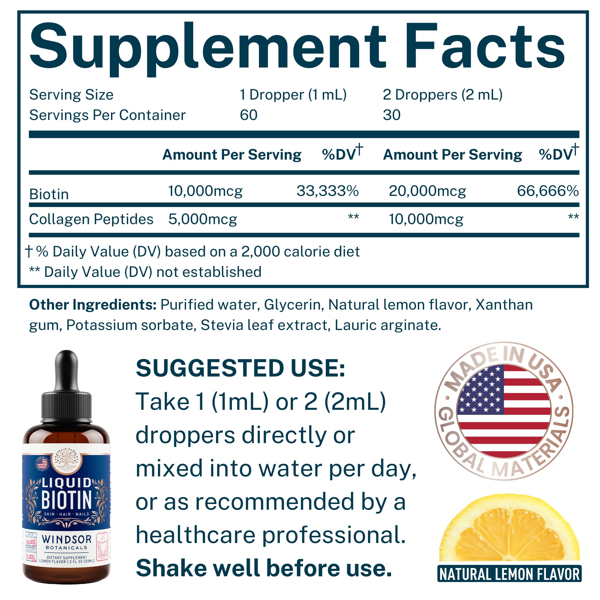 Biotin Liquid with Collagen for Hair Growth – 10,000mcg Biotin + 5,000mcg Collagen Drops – 2oz