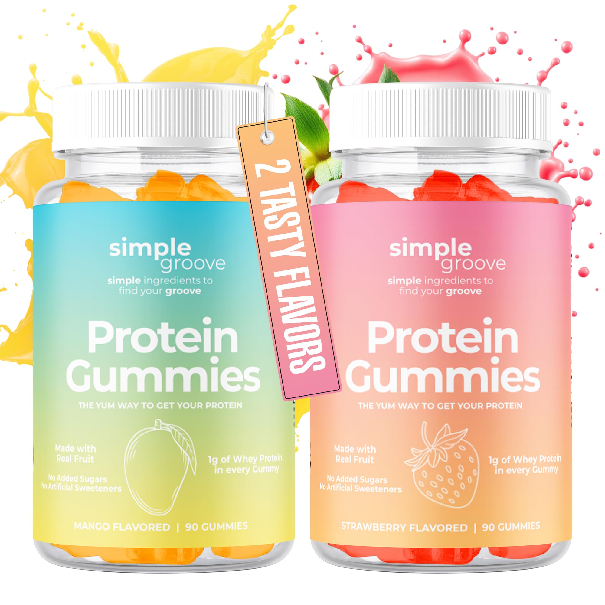 Simple Groove Protein Gummies - 1g Whey Protein per Gummy | 90 Count | Healthy Snacks