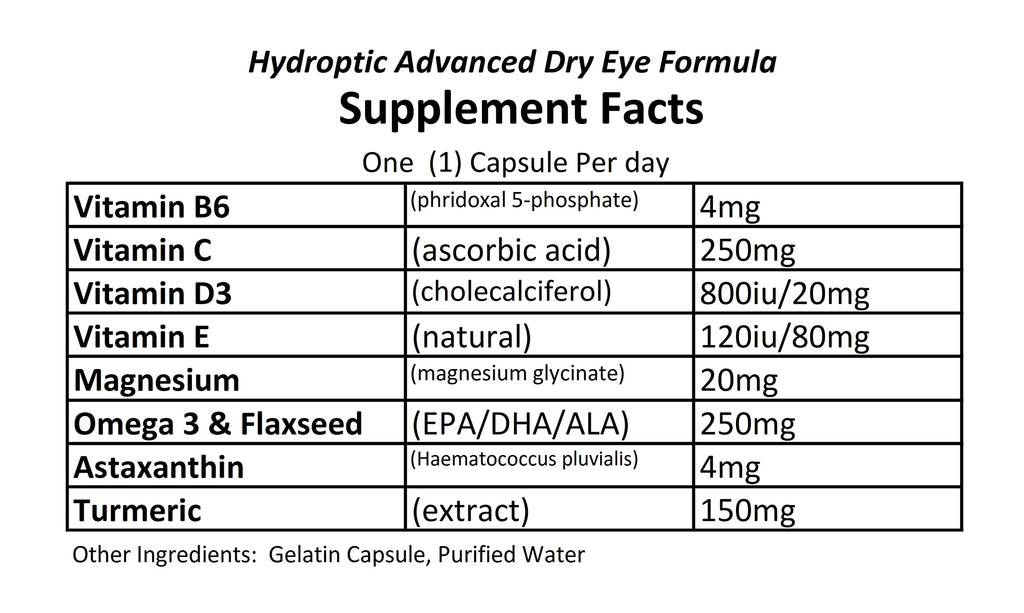 Hydroptic Advanced Dry Eye Formula – 90-Day, One-Per-Day Eye Nutrition with Astaxanthin
