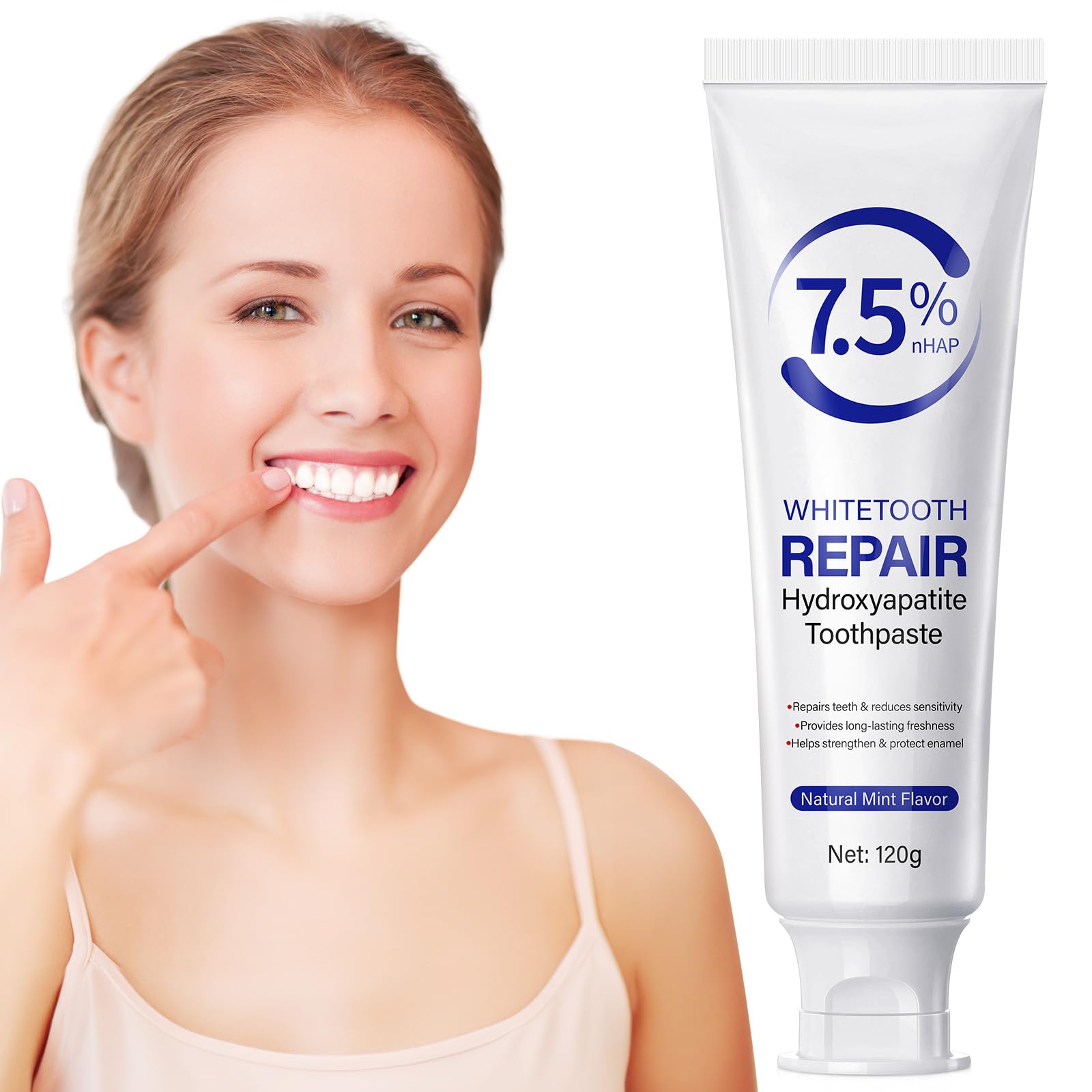 Hydroxyapatite Toothpaste 7.5 – Enamel Protection, Gentle Mint, Fluoride-Free (120g/4.23oz)