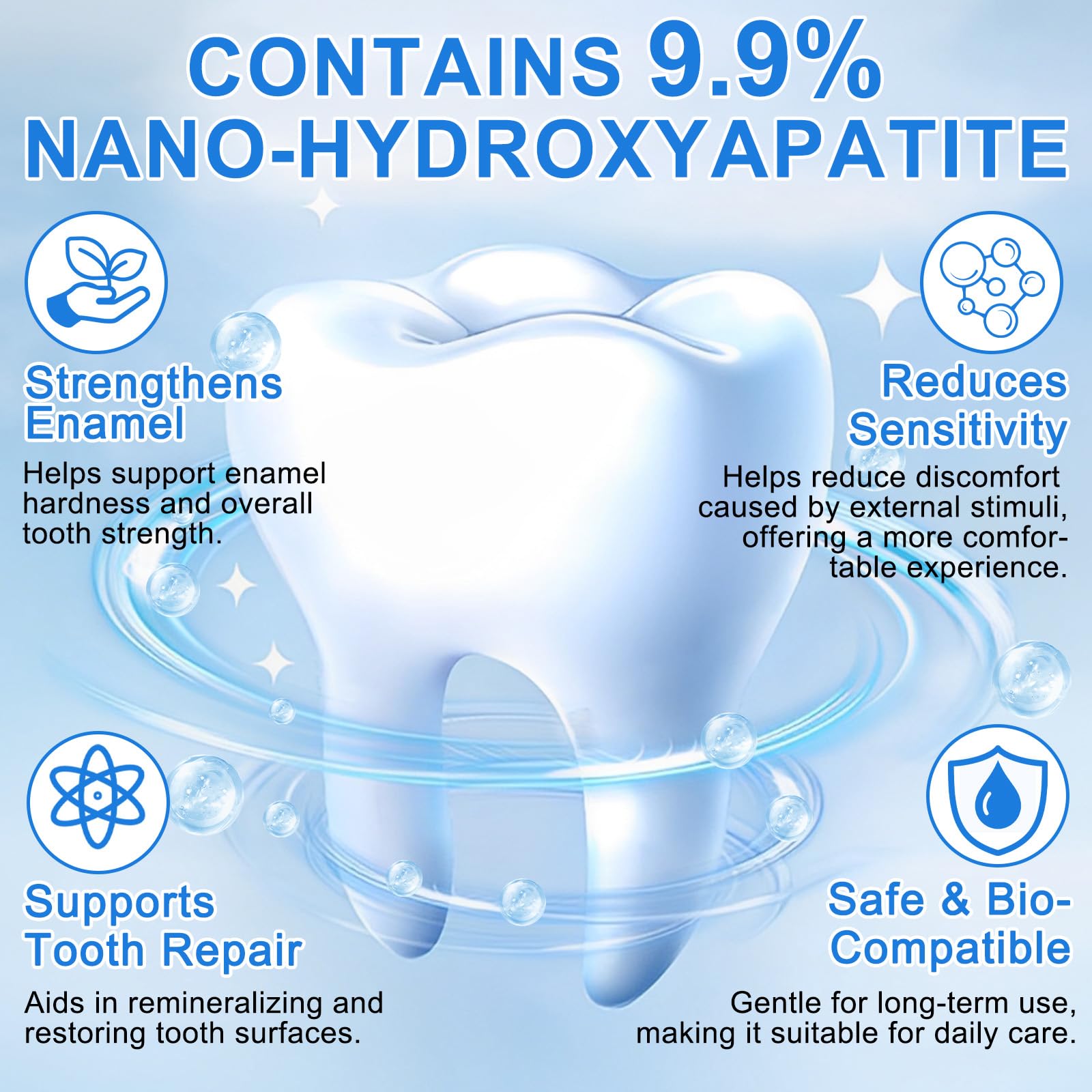 Hydroxyapatite Toothpaste 9.9% Nano – Fluoride-Free Enamel Protection & Tooth Strengthening | Gentle Mint