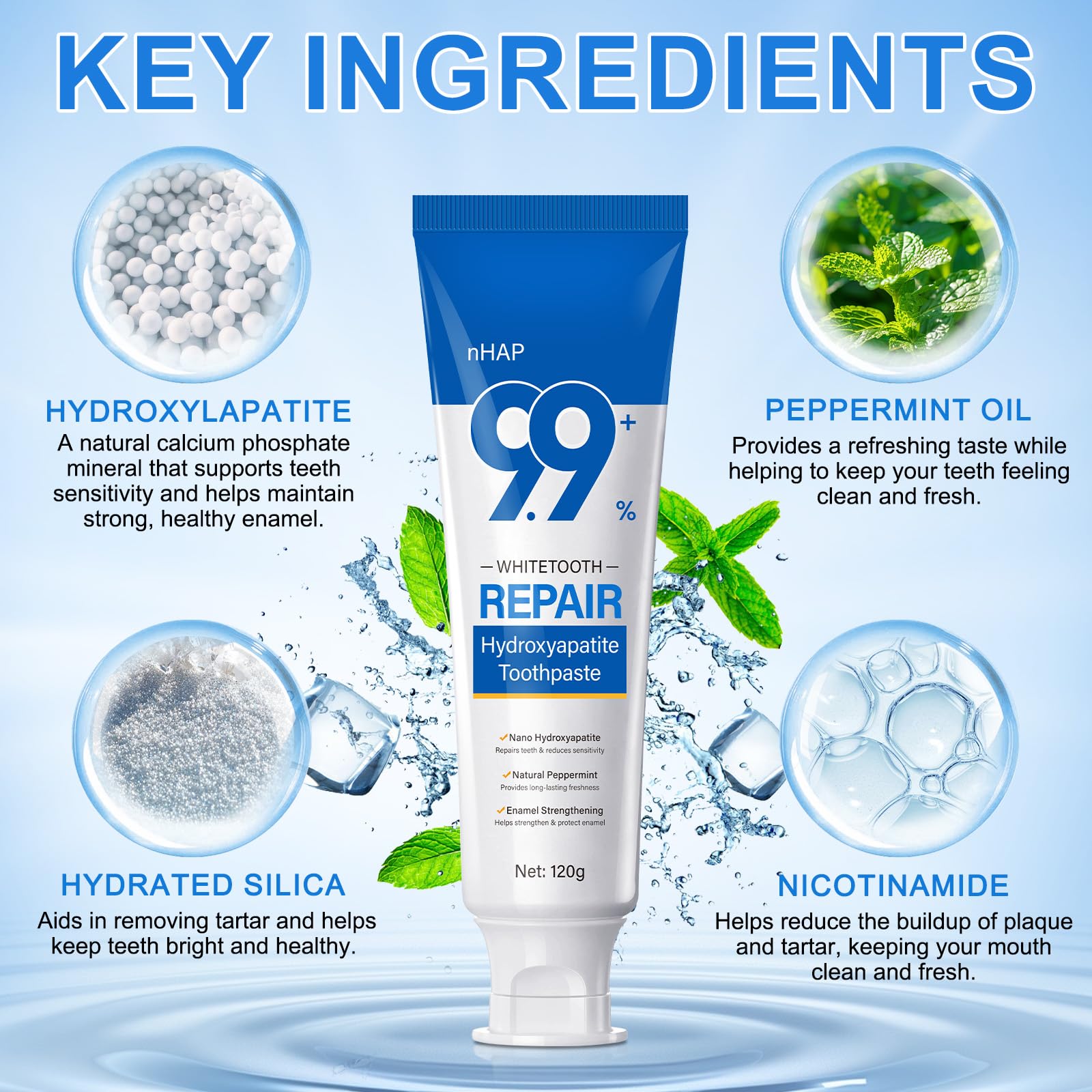 Hydroxyapatite Toothpaste – Enamel Repair & Cavity Prevention, Fluoride-Free, Fresh Mint 1 Pack