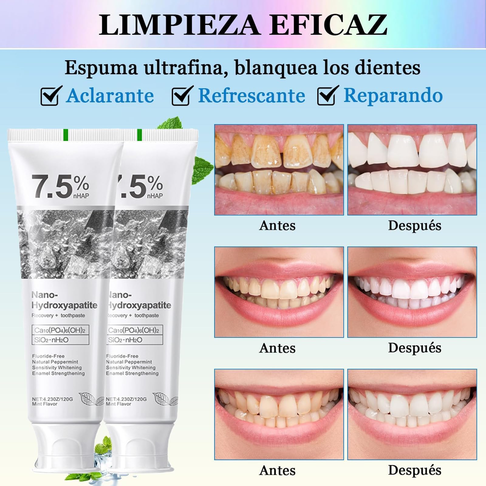 7.5% Nano Hydroxyapatite Toothpaste – Advanced Enamel Protection, 2-Pack, Fresh Mint 4.23 oz