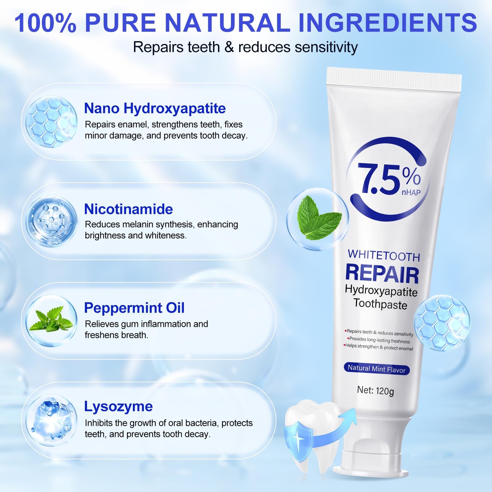 Hydroxyapatite Toothpaste for Enamel Protection - Fluoride-Free for Sensitive Teeth