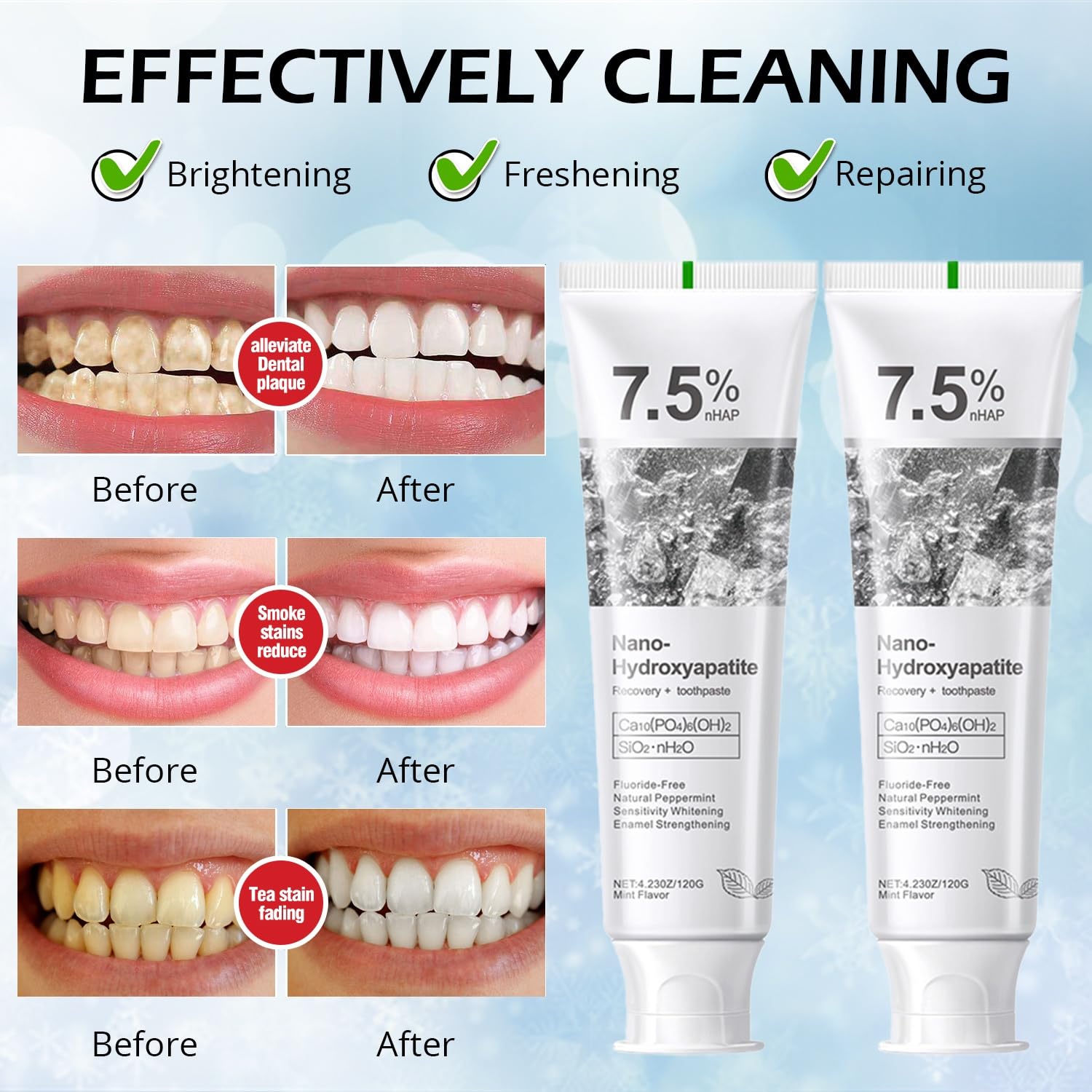 Hydroxyapatite Toothpaste for Enamel Protection & Strength - Gentle Mint, Safe for Sensitive Teeth