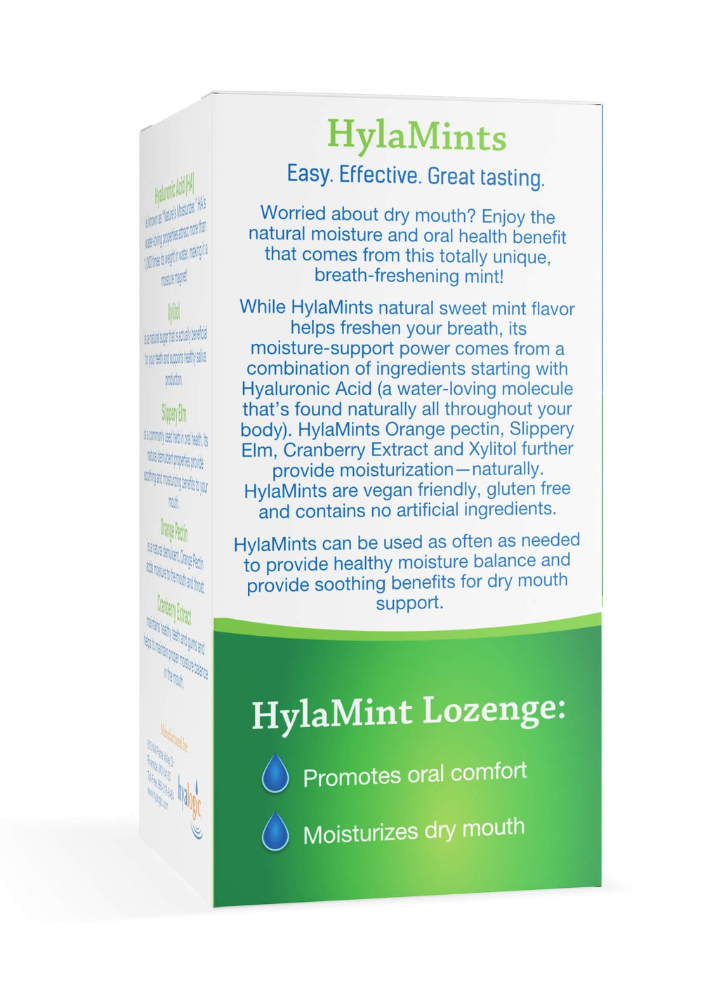 HylaMints Breath Mints for Dry Mouth – Sugar Free Mint Flavor with Hyaluronic Acid, Cranberry Extract, Xylitol, Slippery Elm & Orange Pectin | 60 Count