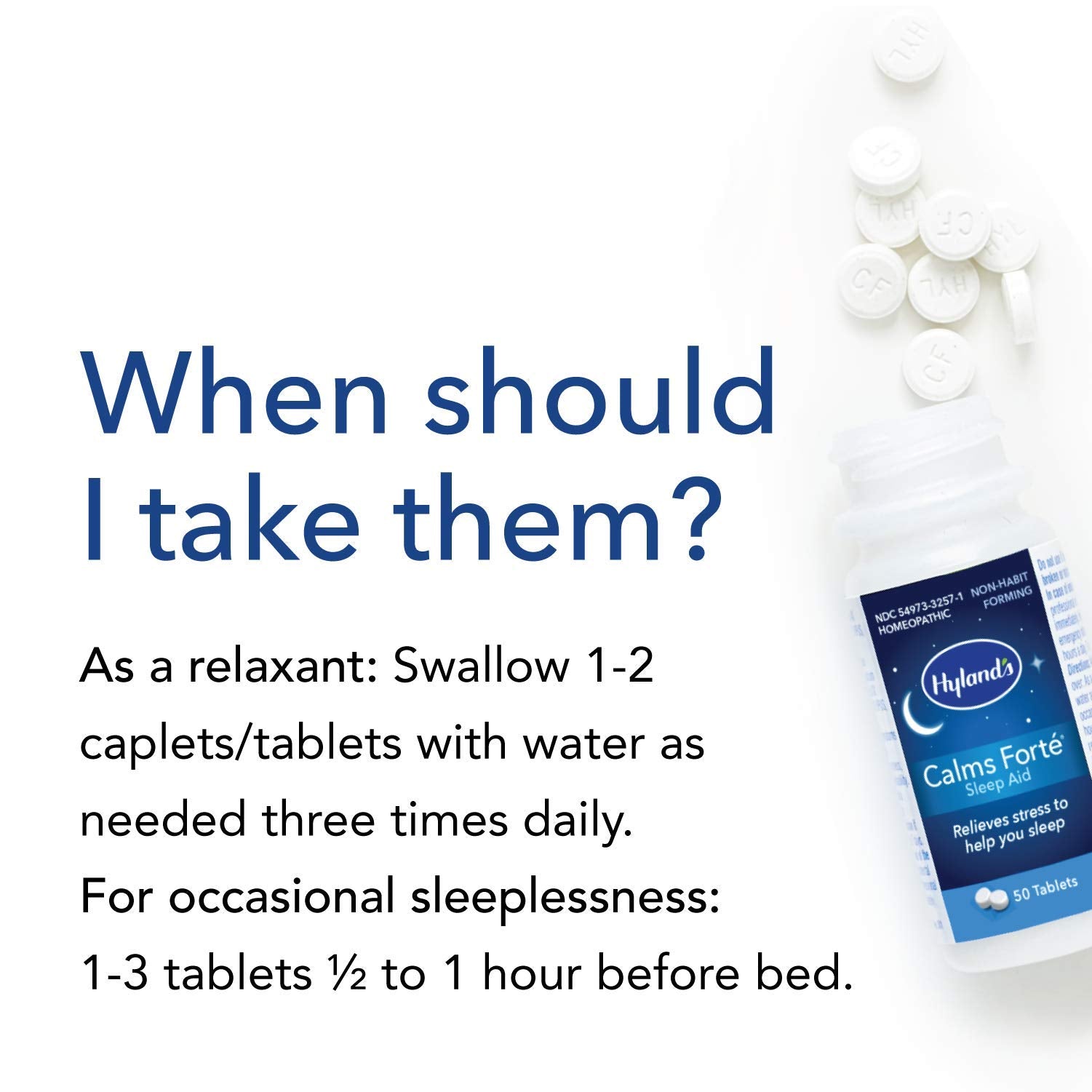 HYLAND'S Calms Forte Sleep Aid Tablets, 50 CT – Natural Relief for Occasional Sleeplessness