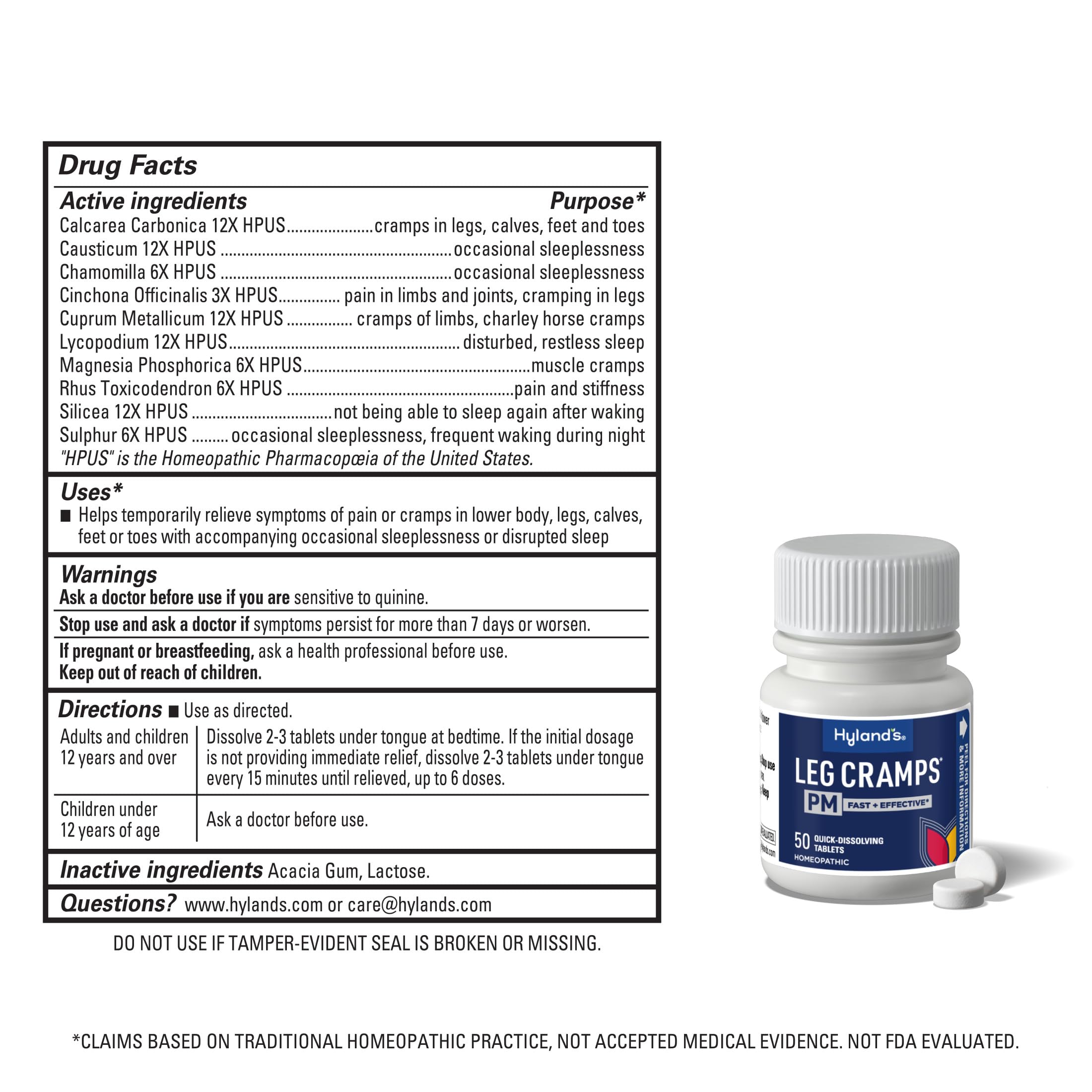 Hyland's Leg Cramps PM - Nighttime Leg, Calf & Foot Relief | 100 Quick-Dissolving Tablets (2-Pack)