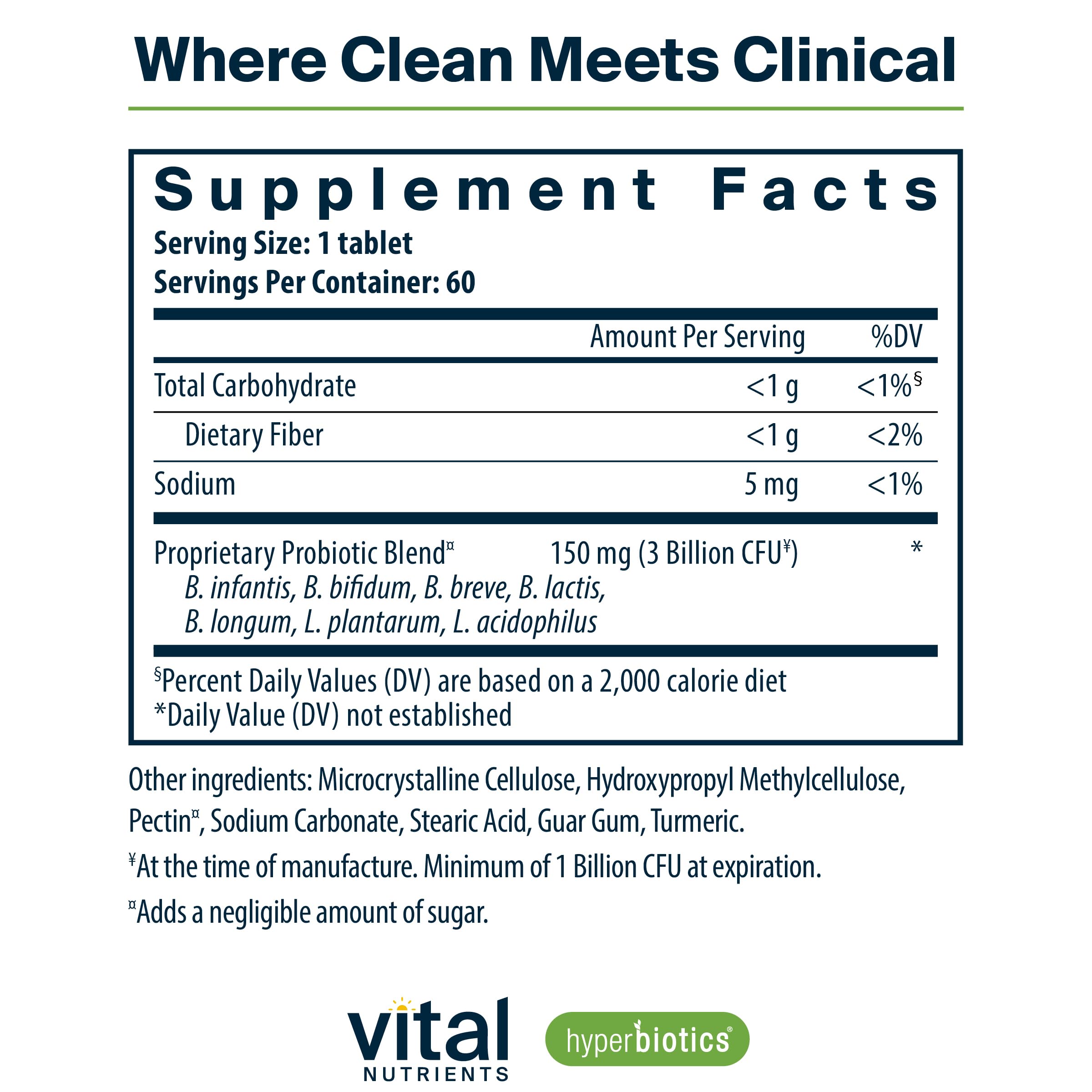 Hyperbiotics Vital Nutrients Bifidobacterium Probiotic | 7 Targeted Strains | Supports Immune and Digestive Health for Older Adults | Shelf-Stable | Vegan | 60 Tablets