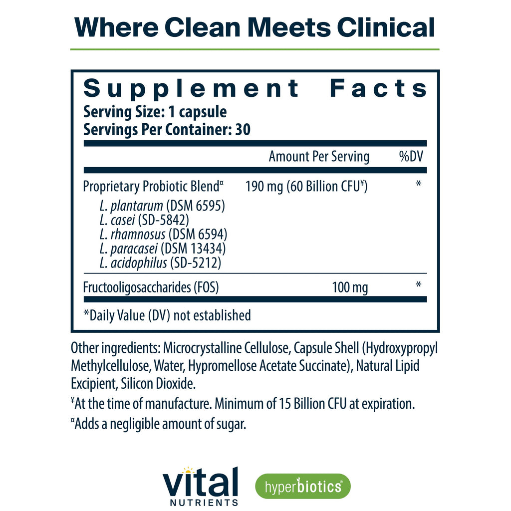 Hyperbiotics Vital Nutrients Prebiotic & Probiotic – 60B CFU, 30 Vegan Capsules