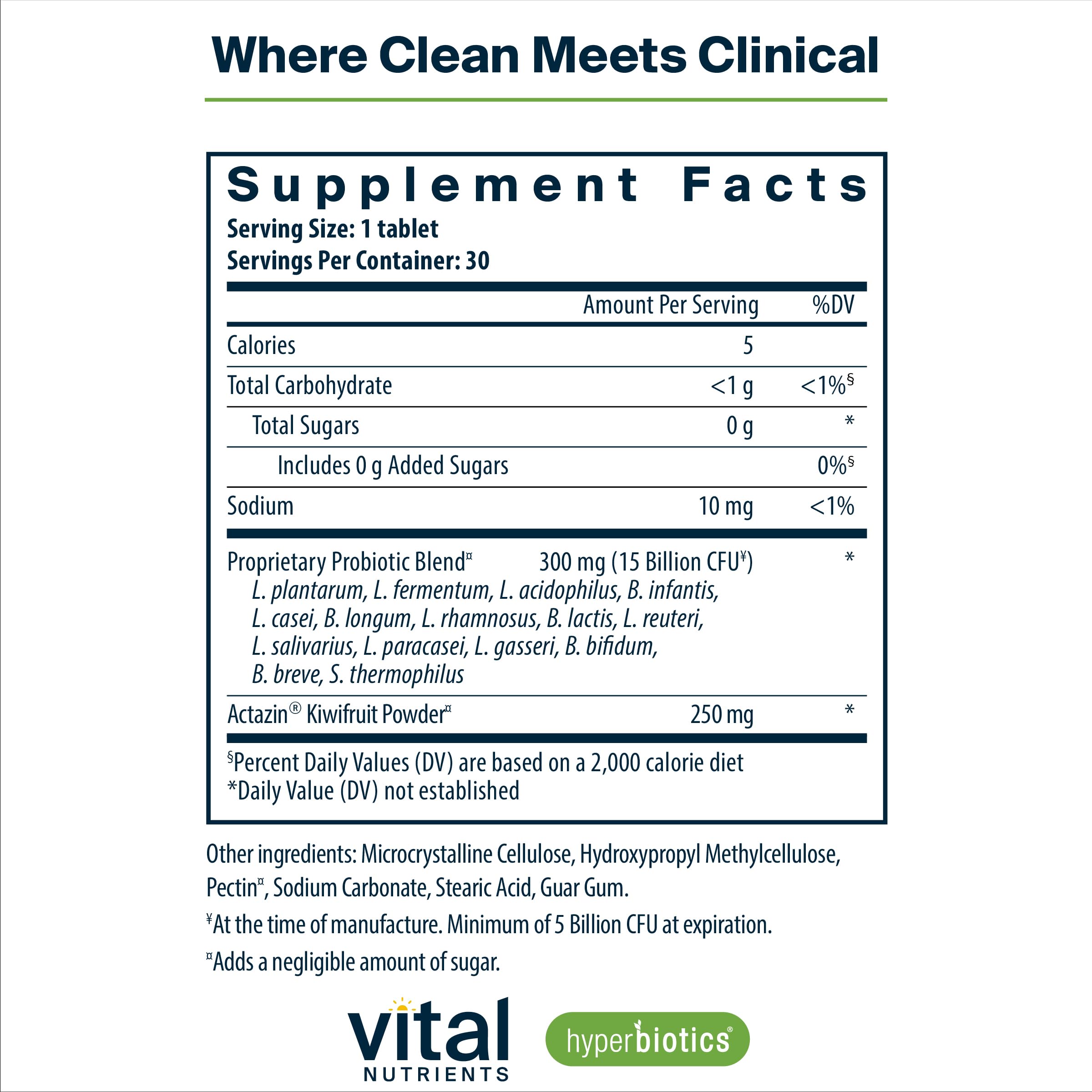 Hyperbiotics Vital Nutrients Pro-15 Probiotics – 15 Strains + Kiwifruit | 30 Vegan Tablets