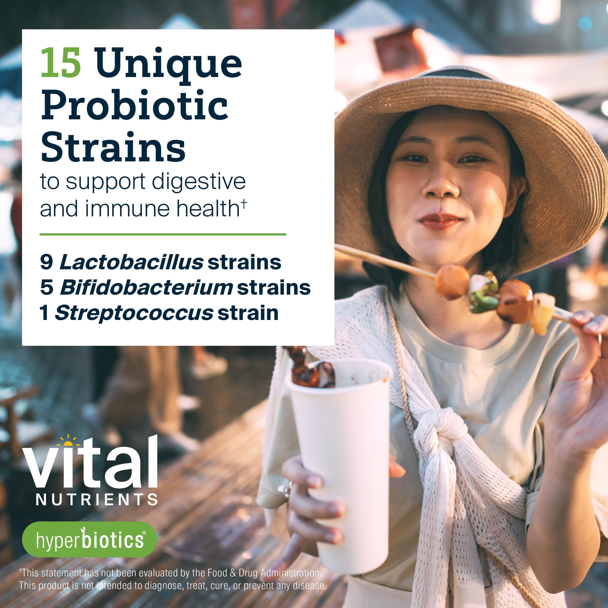 Hyperbiotics Vital Nutrients Pro-15 Probiotics – 15 Strains + Kiwifruit | 30 Vegan Tablets